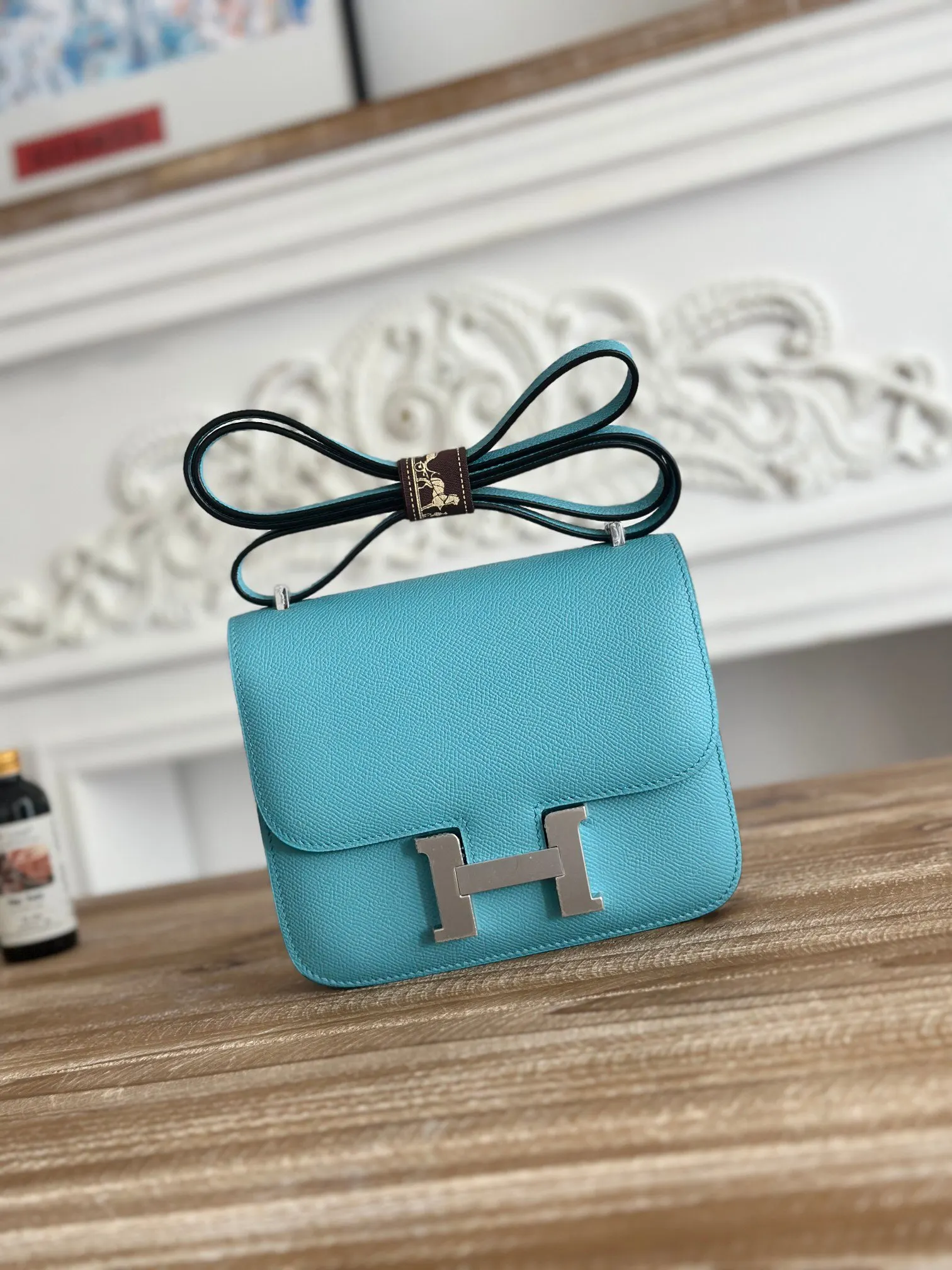 Hermes Constance 北方藍 Epsom掌纹牛皮 斜背包 19cm 經典款