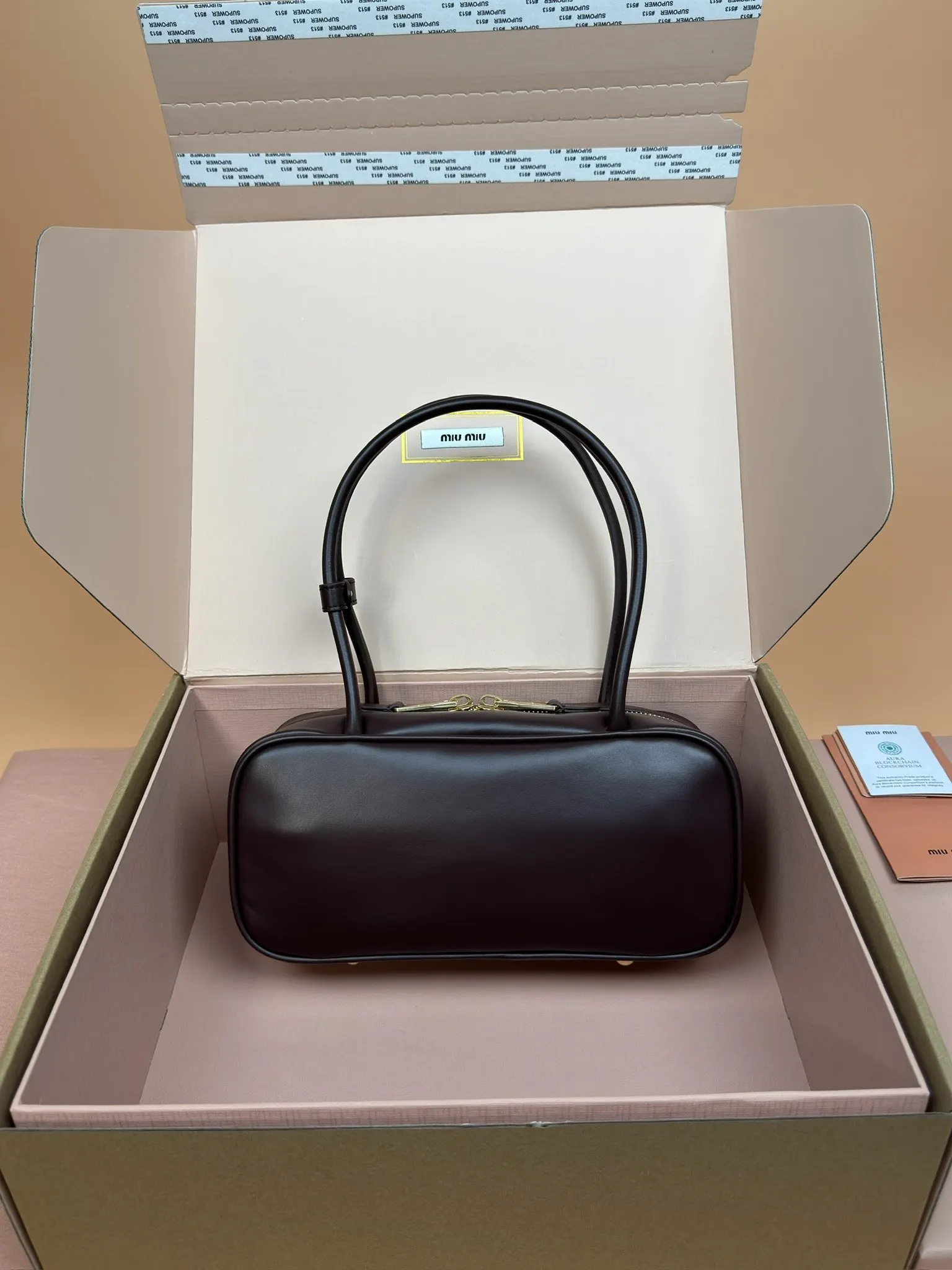 Gold Top Handle Bag Leather