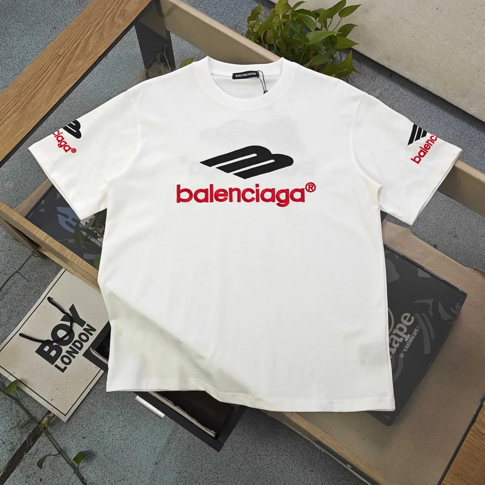 Balenciaga Black Cotton Logo Short Sleeve T-Shirt Street Cas
