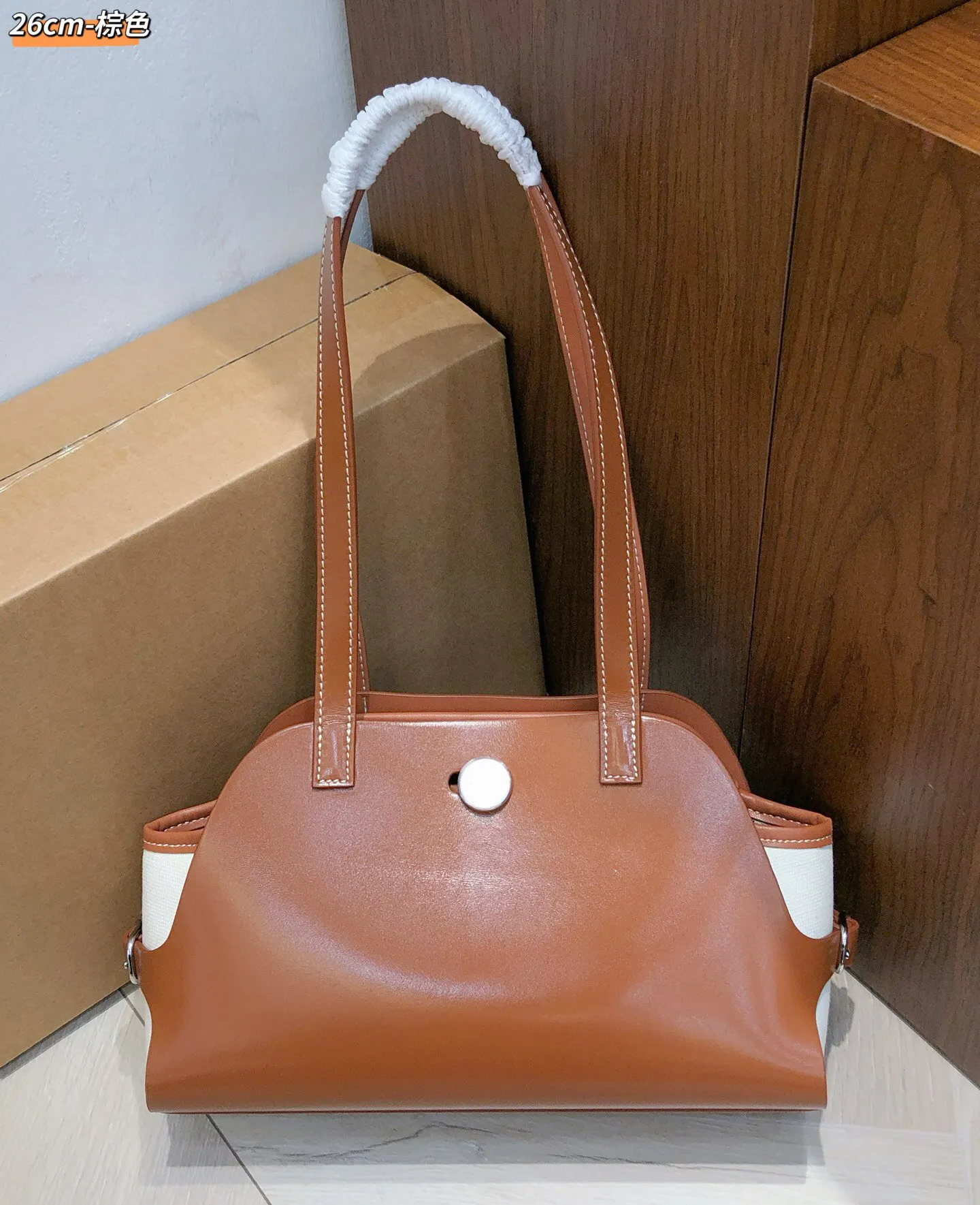 Hermes 棕色 帆布 腋下包 復古腋下背款