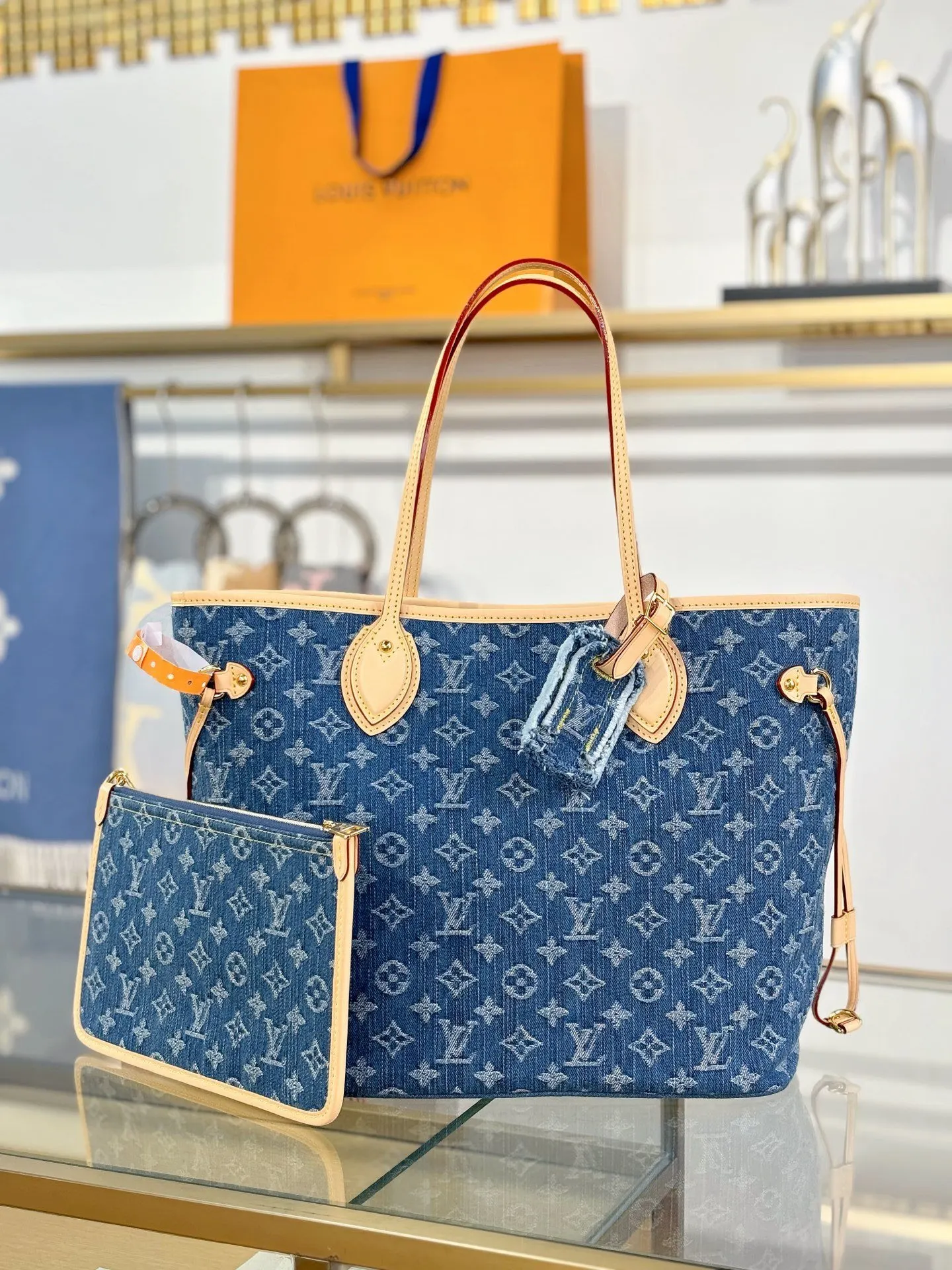 Neverfull 牛仔 丹宁 牛皮 收納包 旅行收納款