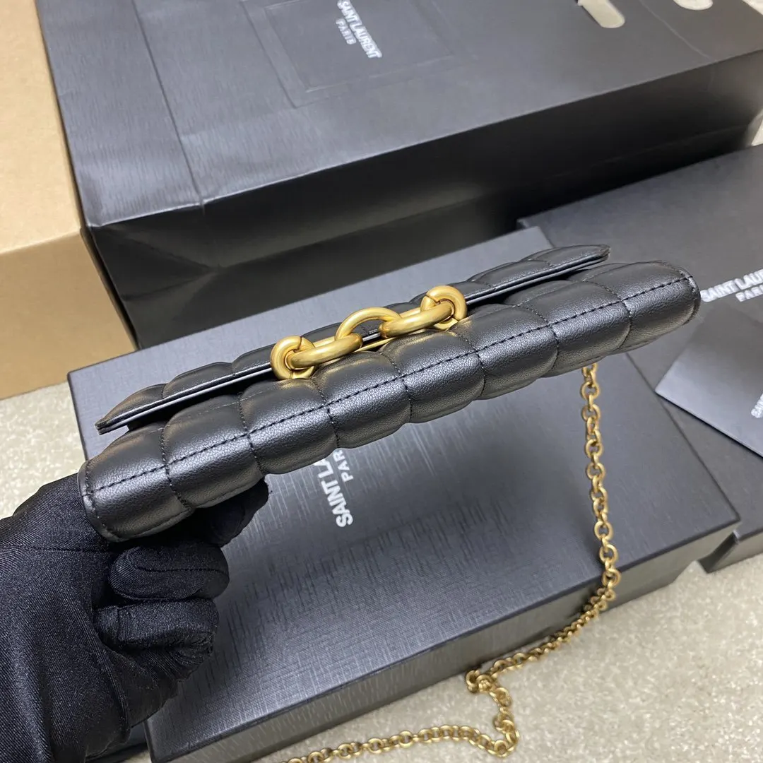 羊皮 批 精品专供 黑羊皮 金 Y家 单肩 链条包 精致链条款