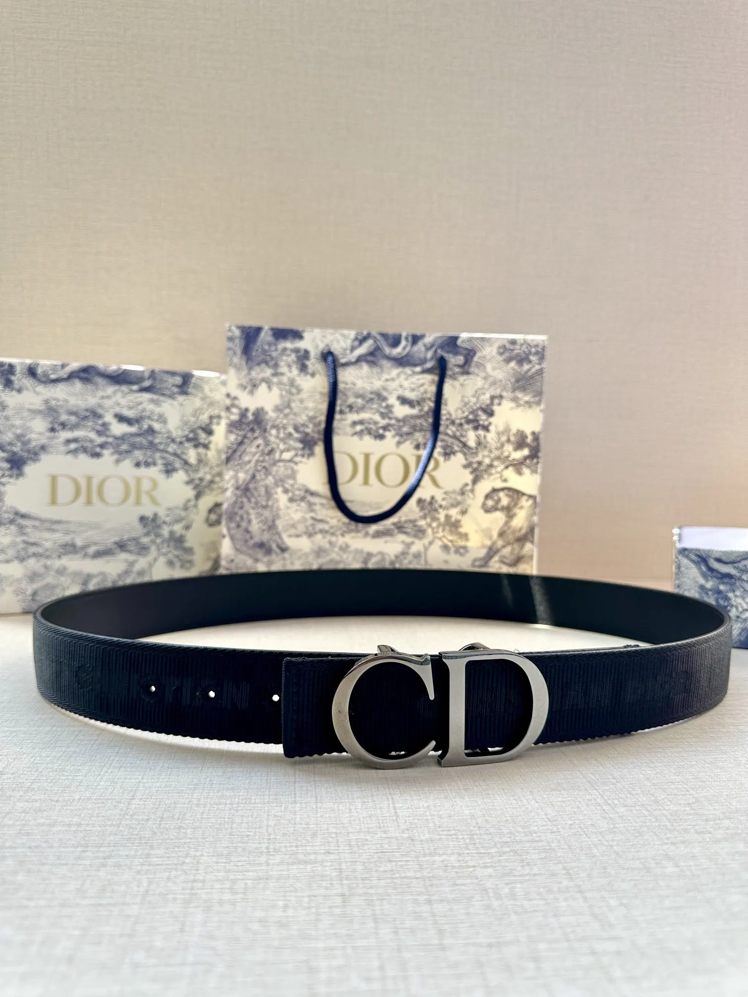 Dior 黑色Oblique腰帶 金色CD扣款
