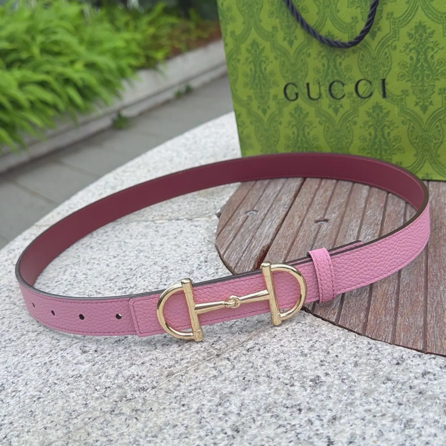 Gucci 雙G扣牛皮雙面腰帶 商務休閒款