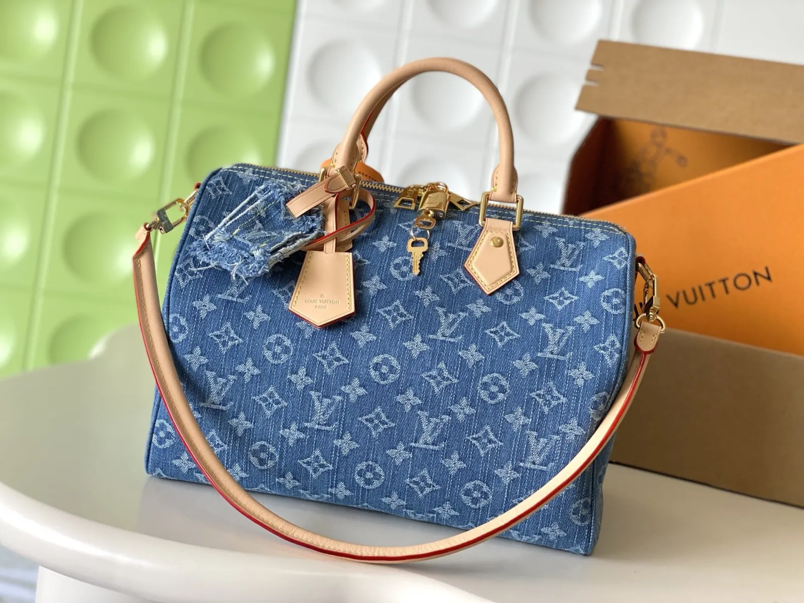LV Speedy 牛仔 丹宁 Mo收納包 旅行收納款