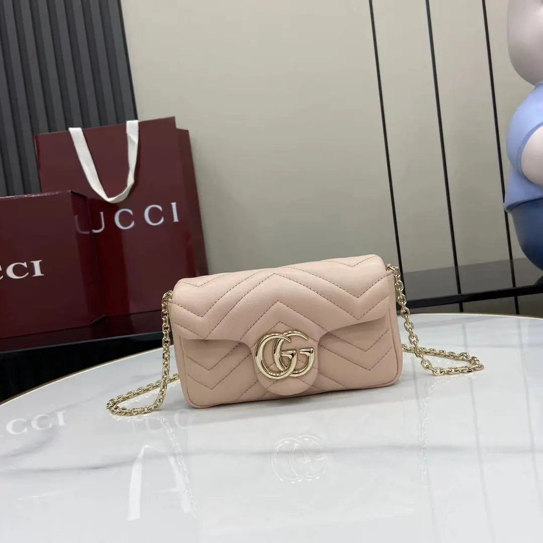 Gucci Marmont 絎縫皮革鏈條包 單肩斜挎款
