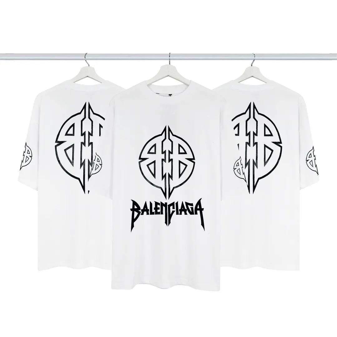 Balenciaga White Logo Print Short Sleeve T-Shirt Street Casual