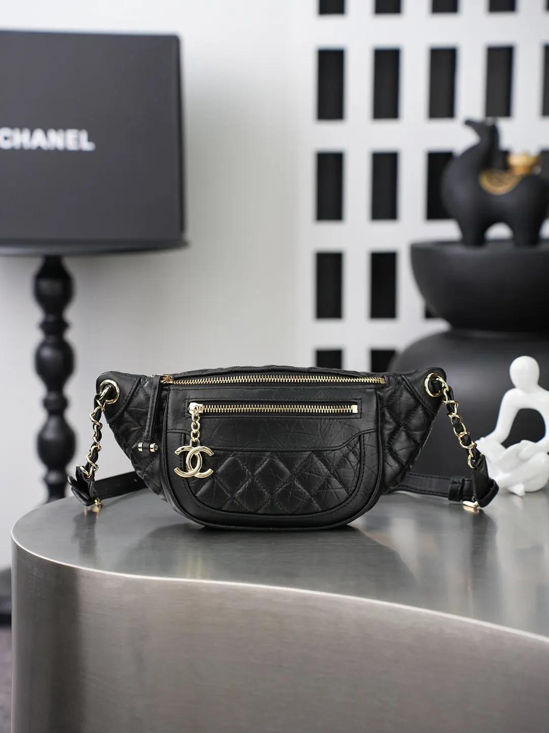 Black Gold Belt Bag Casual Leather