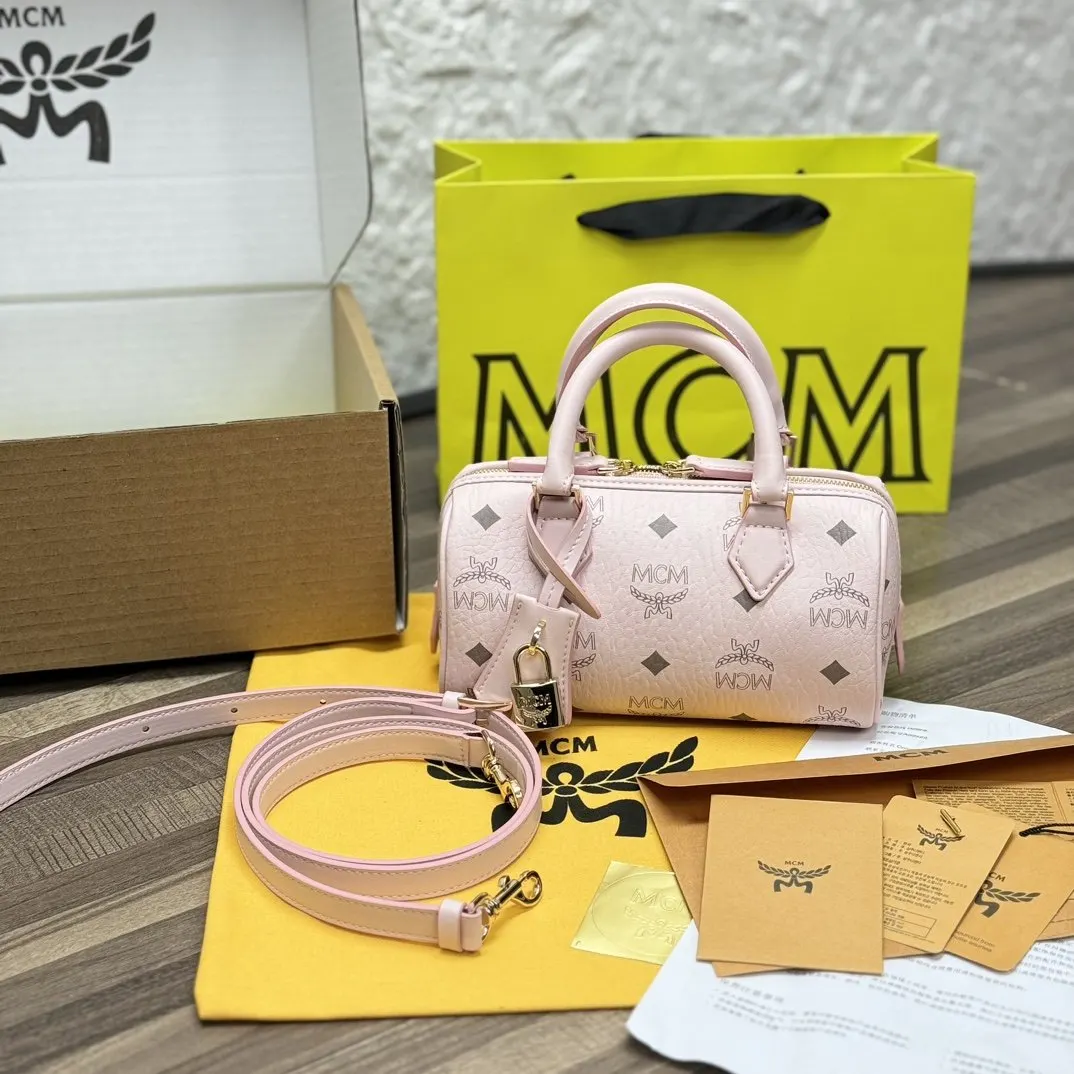 老花 皮革 Mcm Mini 波士顿包 全套 Cp 雙肩包 实用雙肩款
