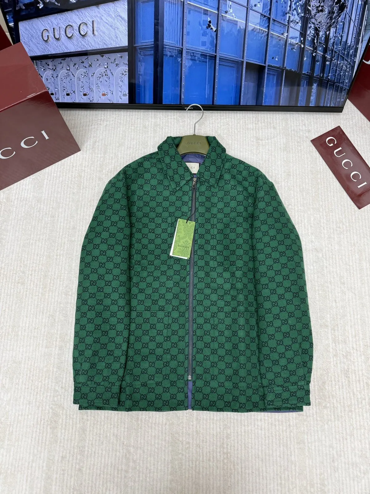 Gucci 綠色 老花 印花 外套 通勤休閒款