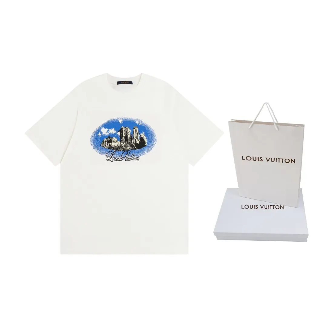 LV 24SS White Cotton Short Sleeve T-Shirt Casual Versatile Style