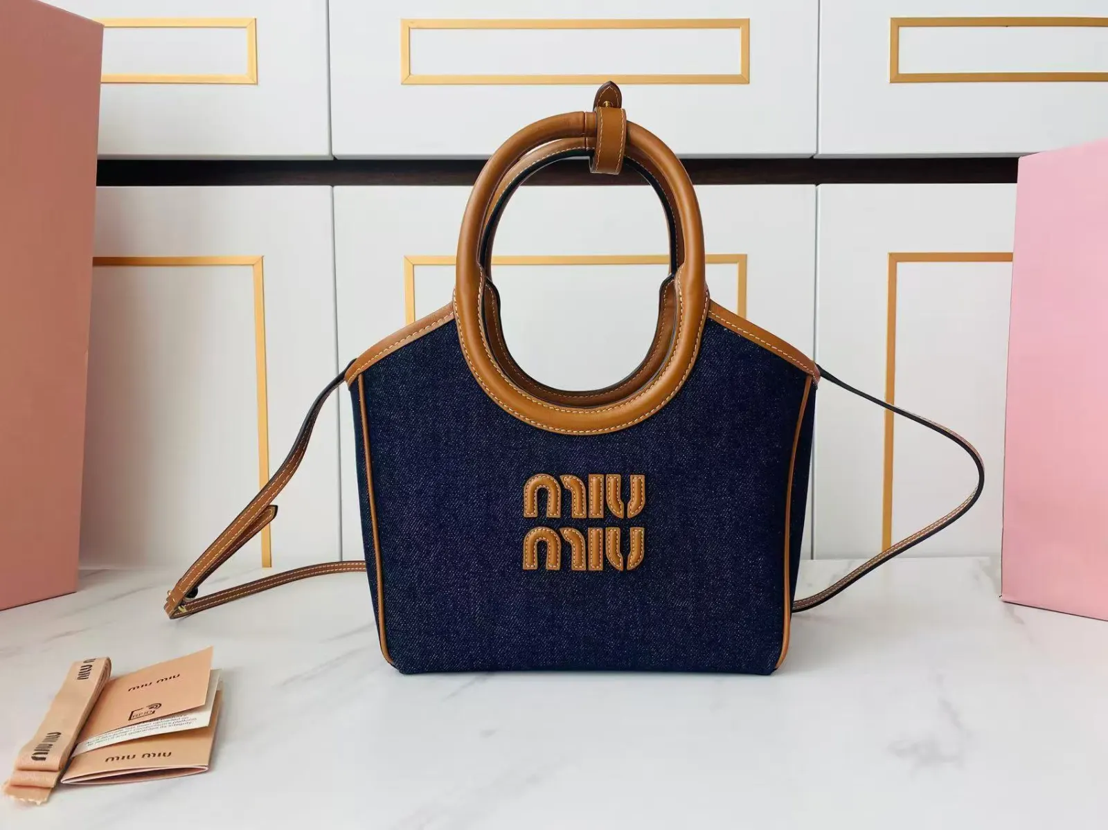 Miu 牛仔 小牛皮 托特包 大容量托特款