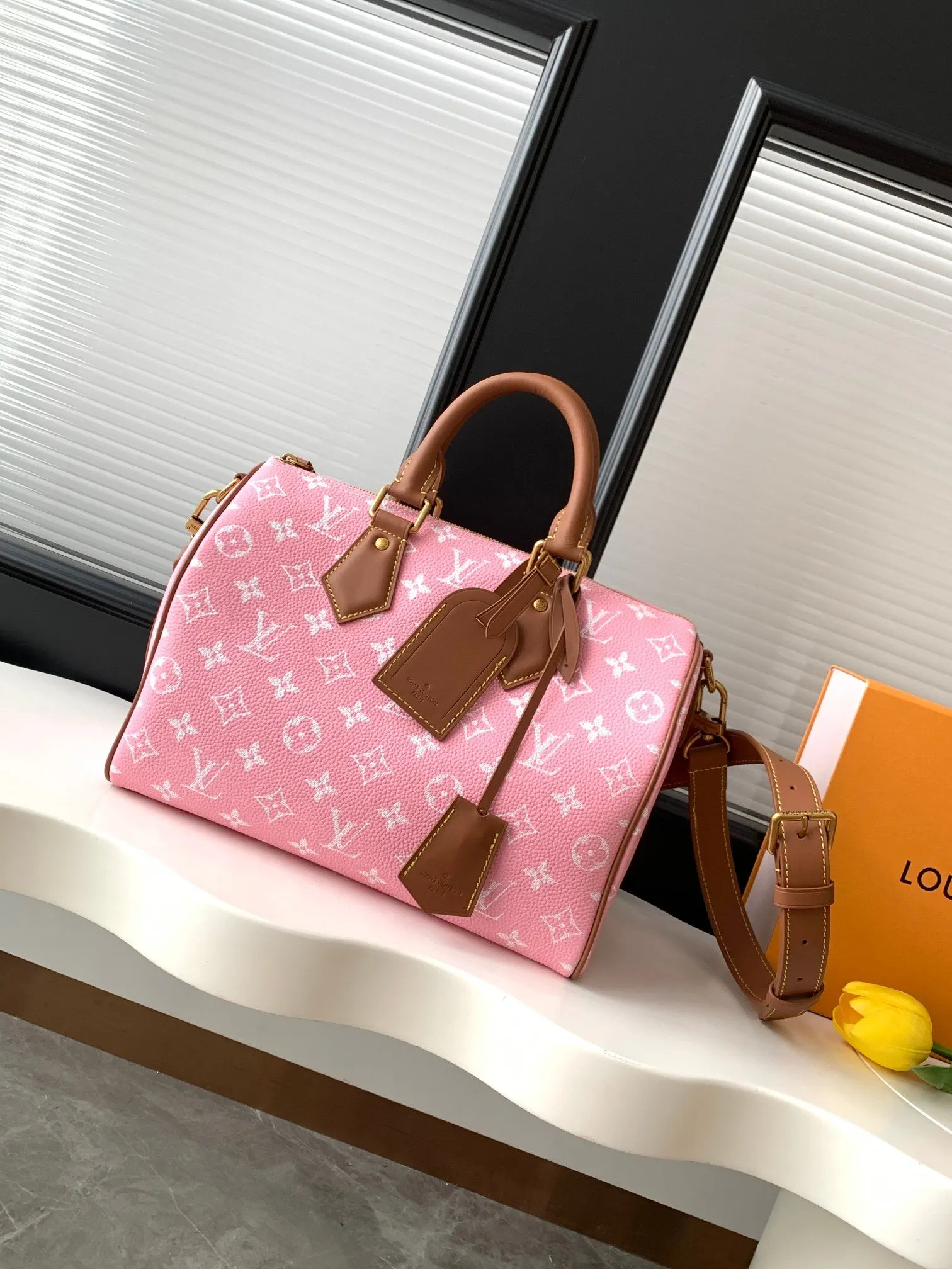 LV 粉色壓紋Speedy手袋 迷你款