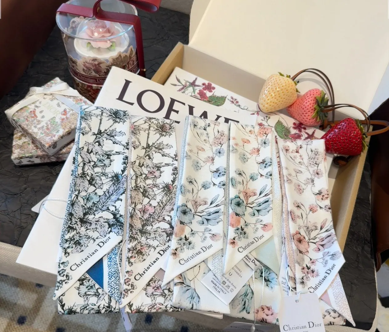 Dior 藍色花卉真絲髮帶 度假配飾款