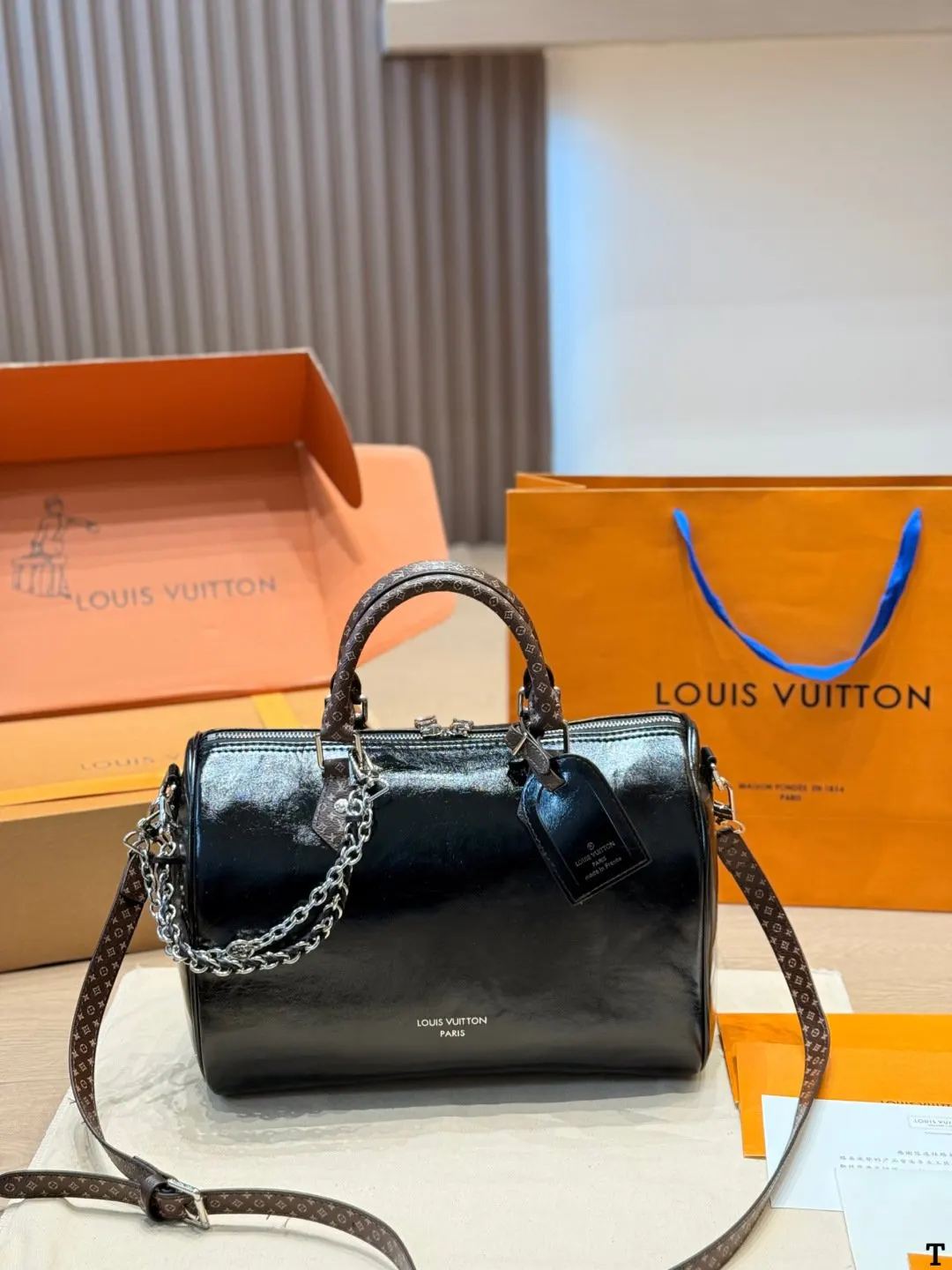 LV Speedy 黑色 老花 牛皮 鏈條包 精致鏈條款