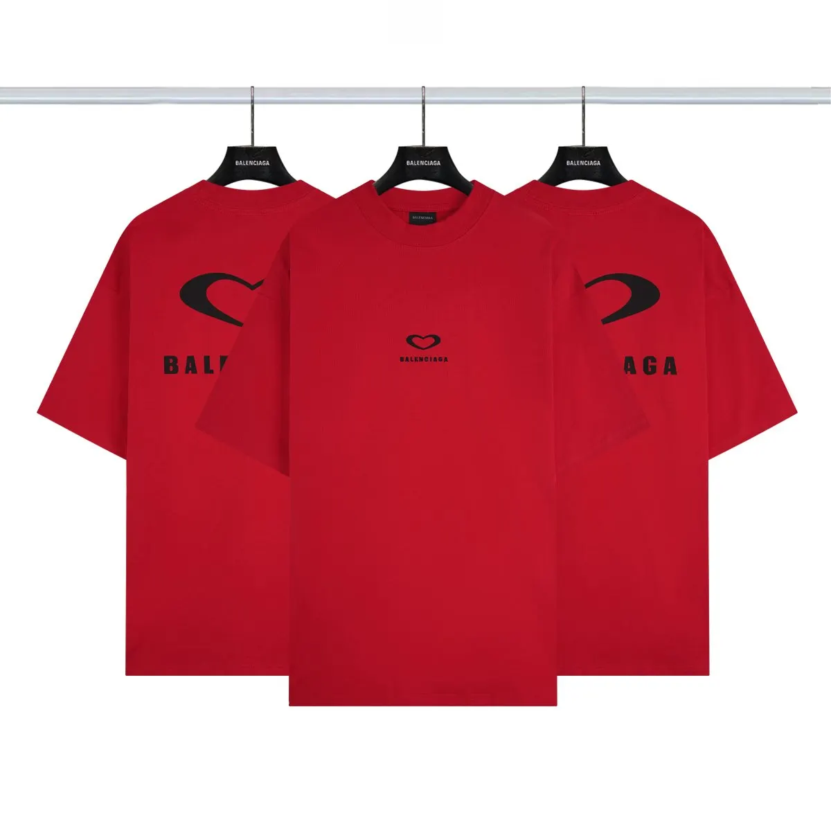 Balenciaga Red Short Sleeve T-Shirt Street Casual