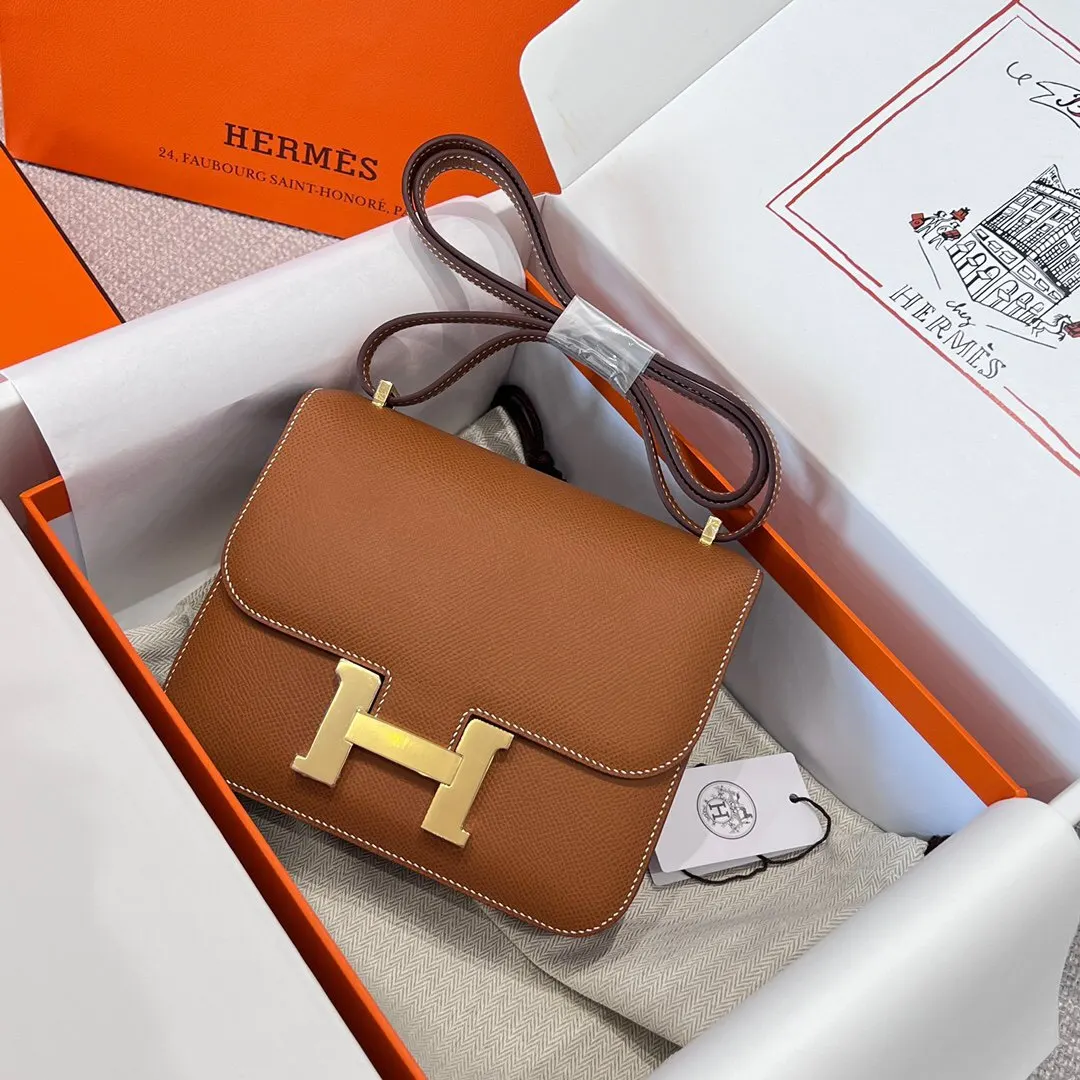 Hermes Constance 棕色 Epsom掌纹牛皮 斜背包 19cm 經典款