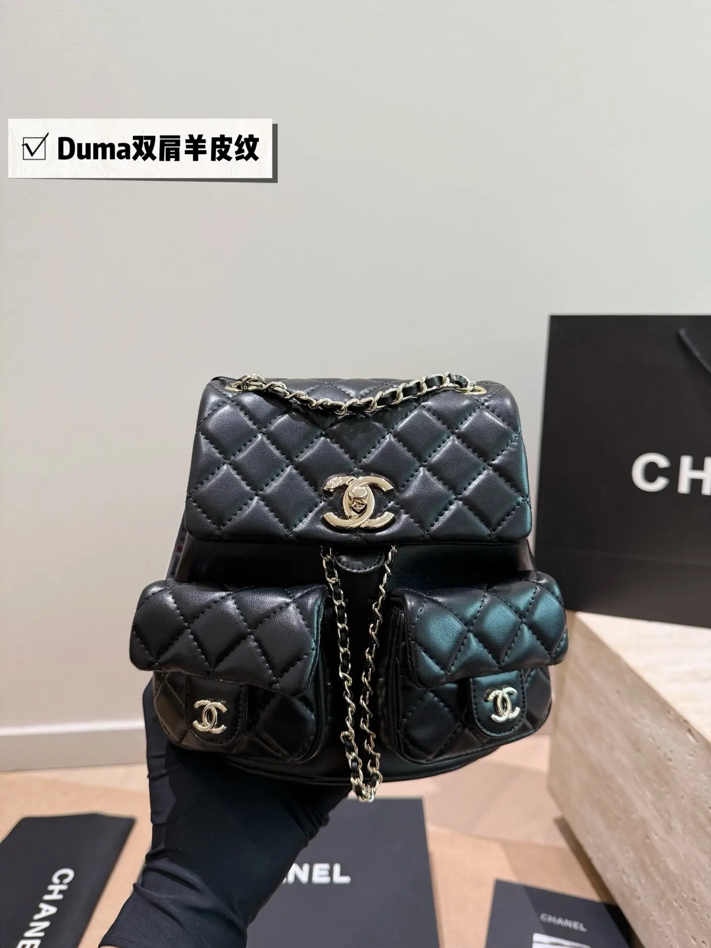 白色 金色 羊皮 雙肩包 实用雙肩款