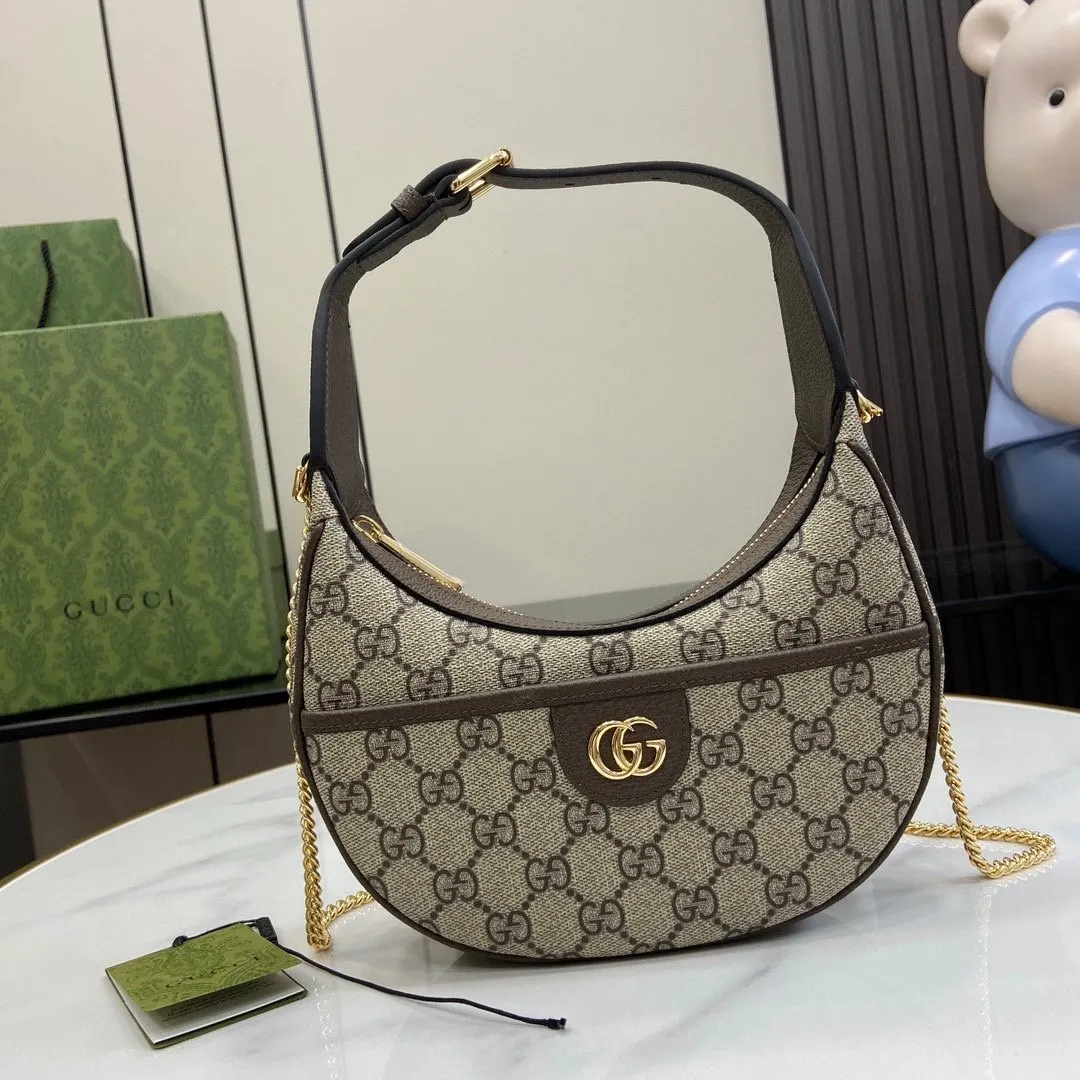 Gucci Brown Gold Chain Bag Canvas