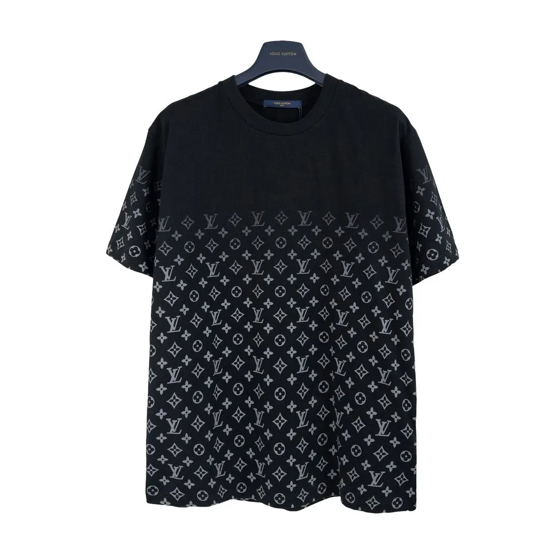 LV Black Monogram Logo Short Sleeve T-Shirt Casual Versatile Style