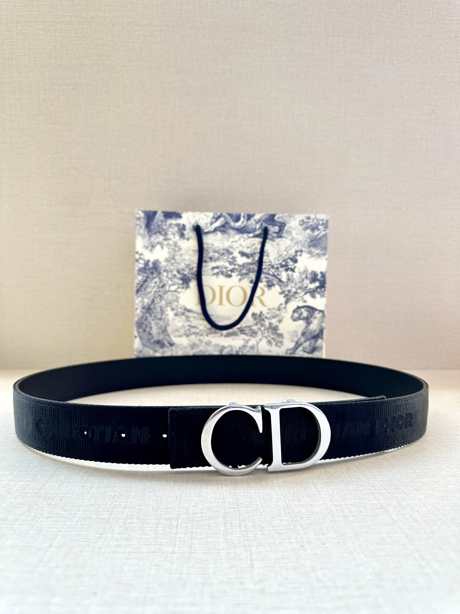 Dior 黑色Oblique腰帶 银扣细版款
