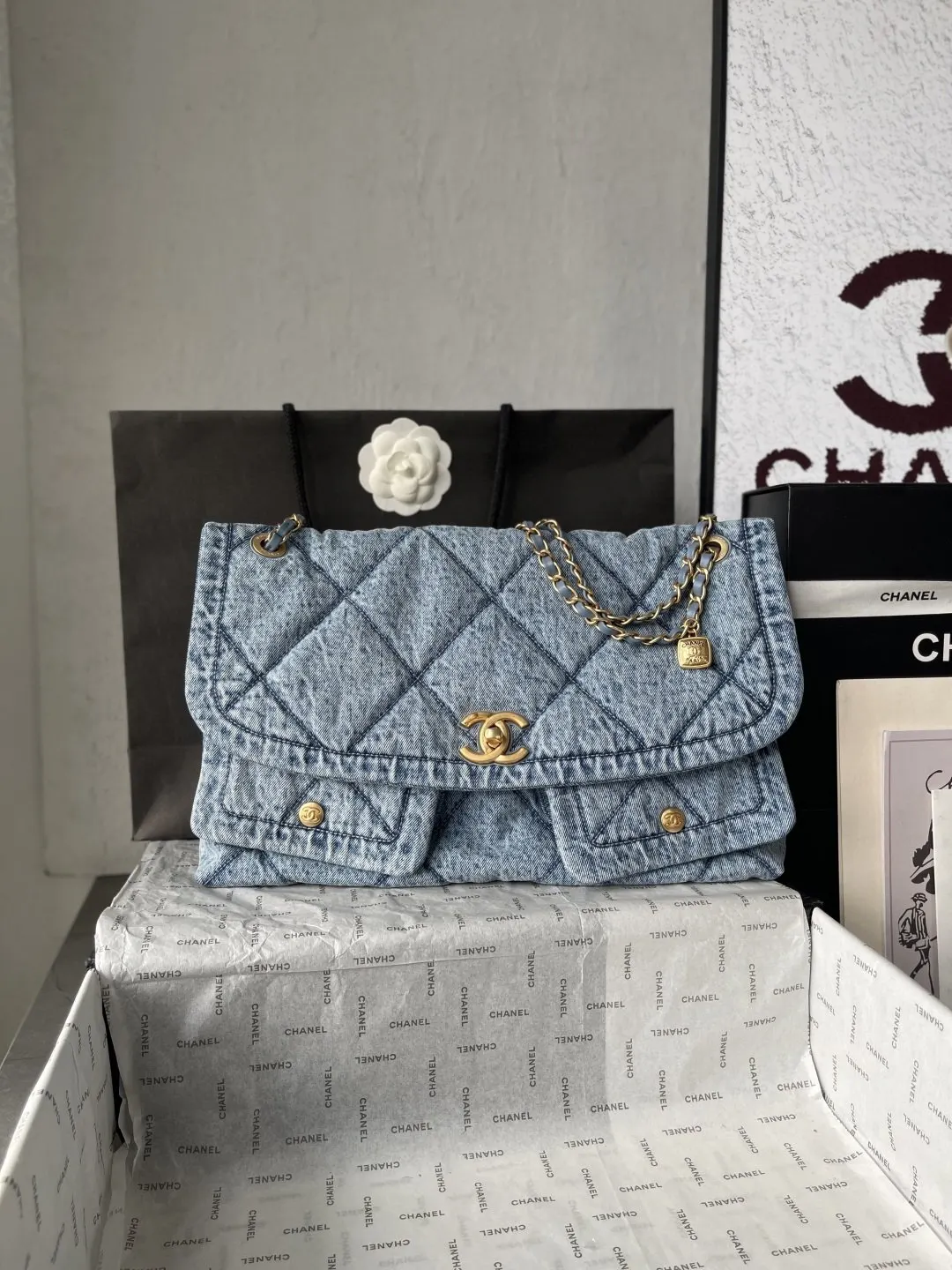 CHANEL 金色 牛仔 鏈條包 精致鏈條款