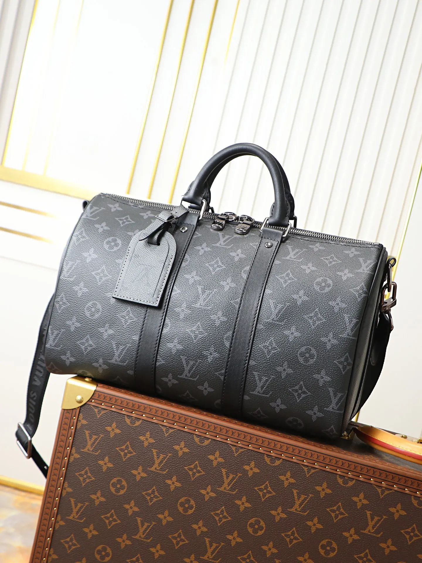 Keepall 帆布 黑色花纹 Keep 旅行袋 大容量旅行款