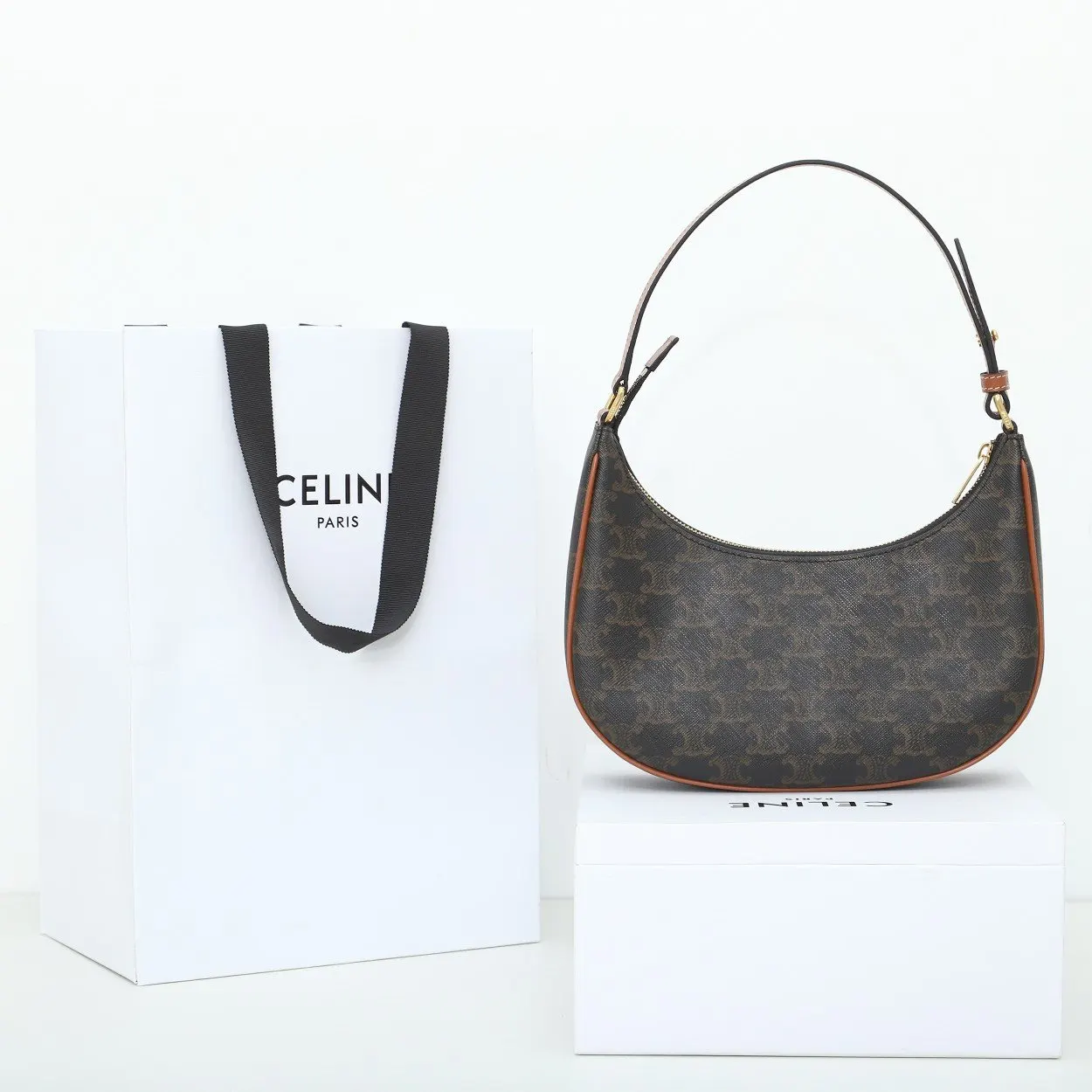 Celine 老花 牛皮 腋下包 復古腋下背款