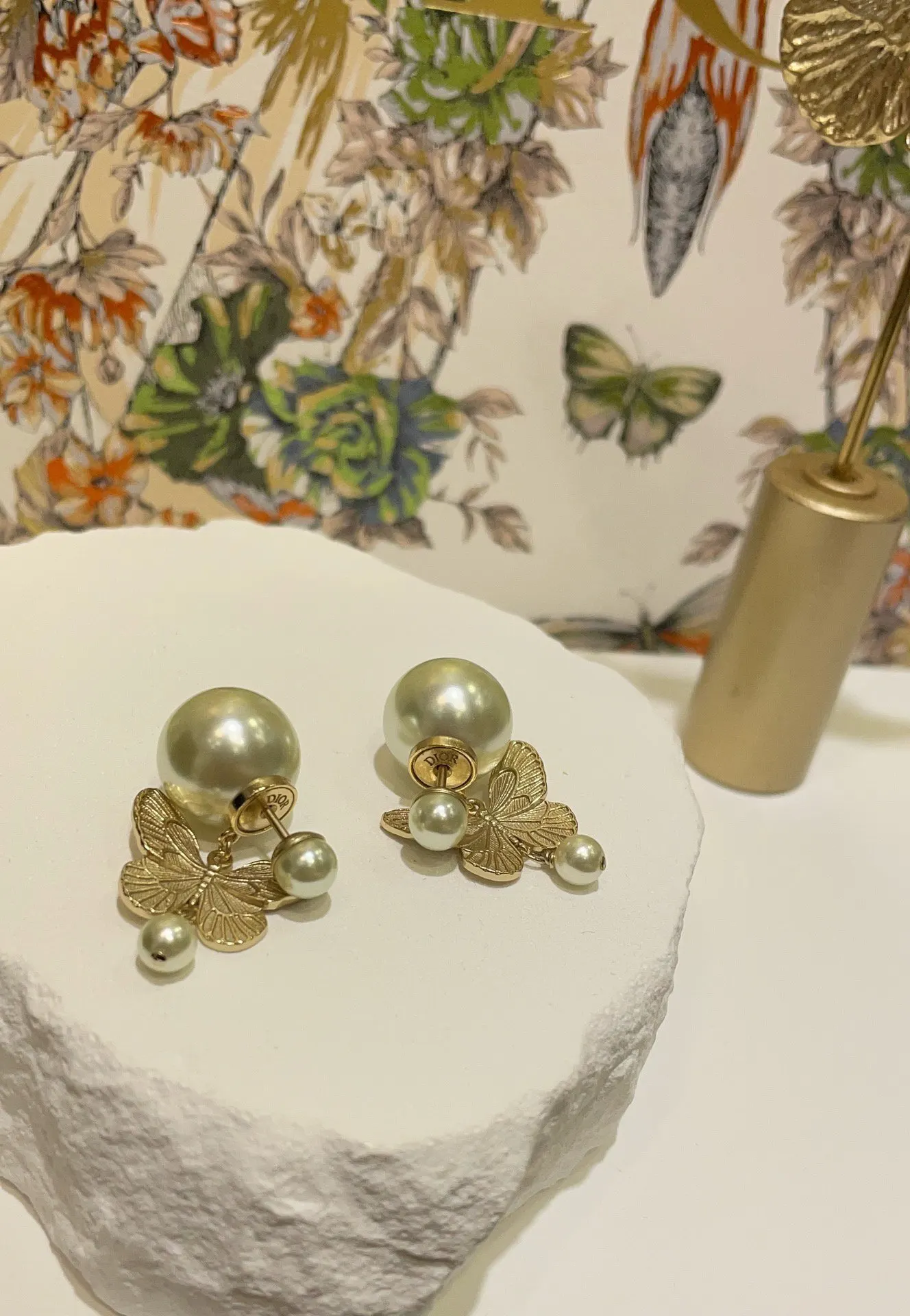 Dior 金色珍珠耳釘 復古款