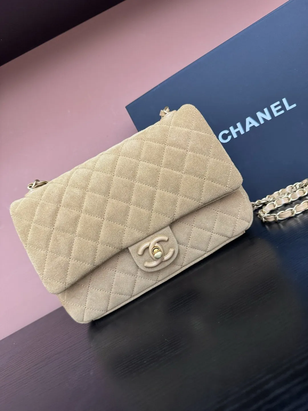 CHANEL 麂皮翻蓋鏈條包 單肩斜挎