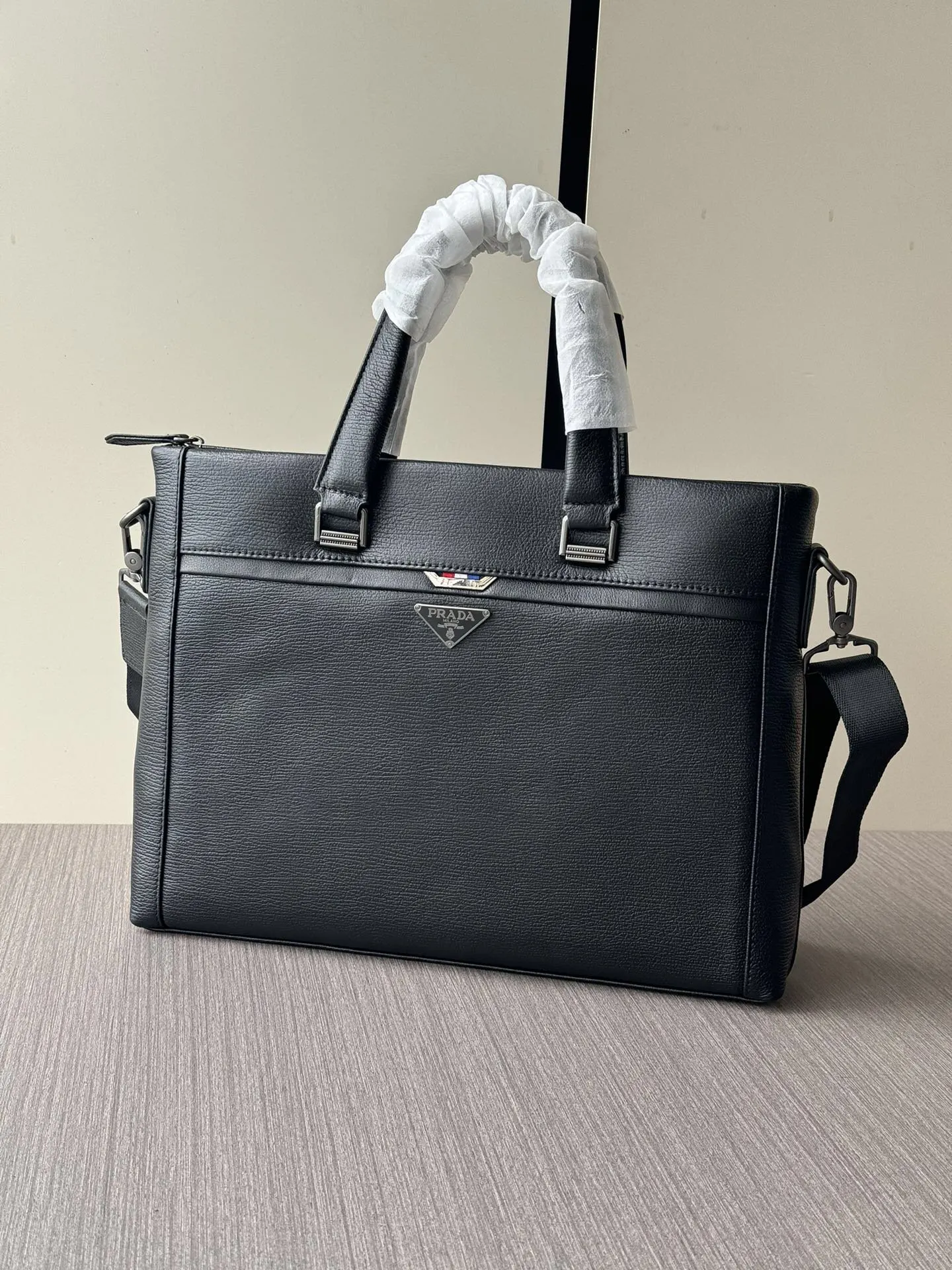 Prada Black Briefcase Business Commuter Leather