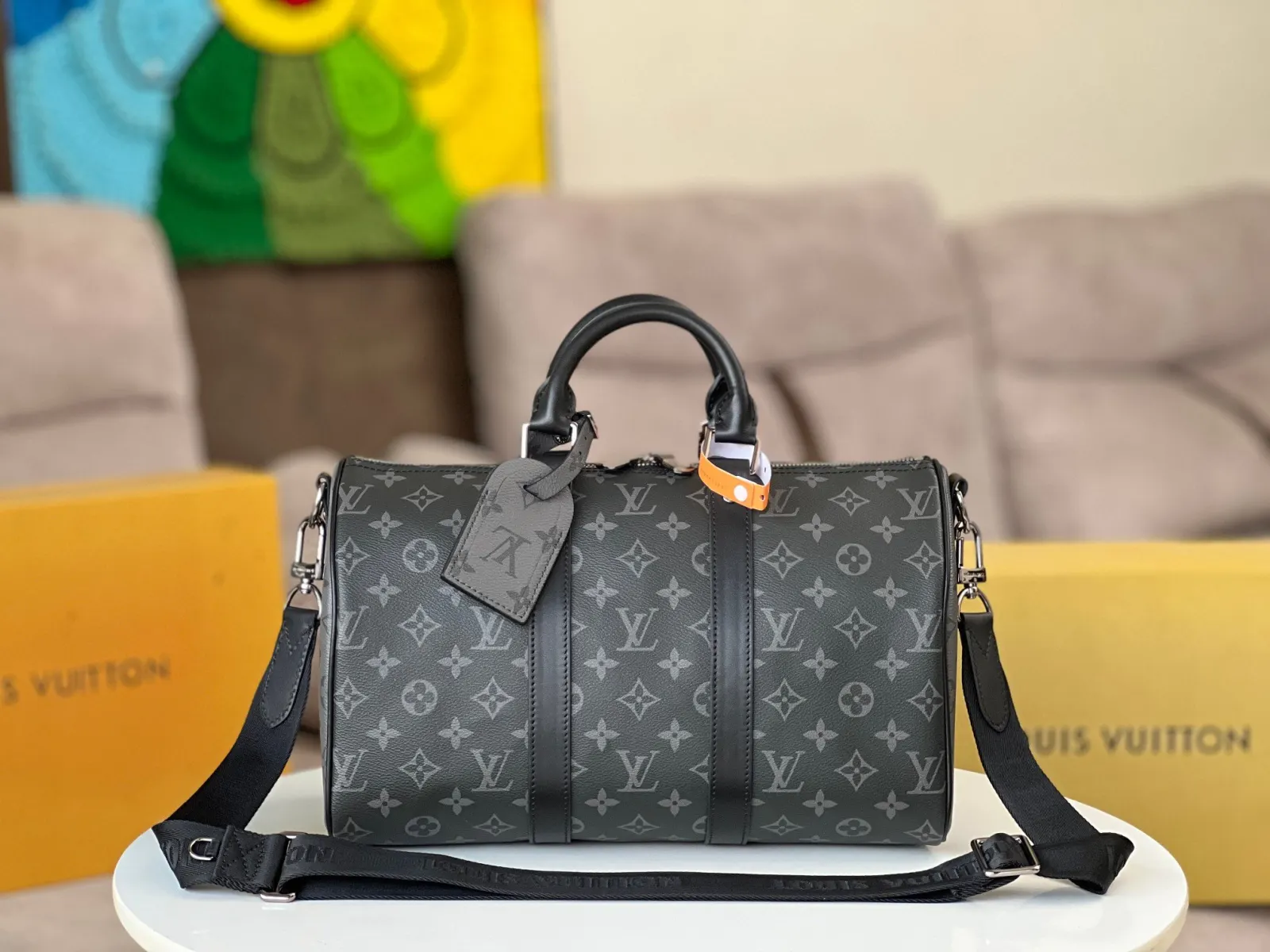 Keepall 帆布 黑色花纹 旅 旅行袋 大容量旅行款