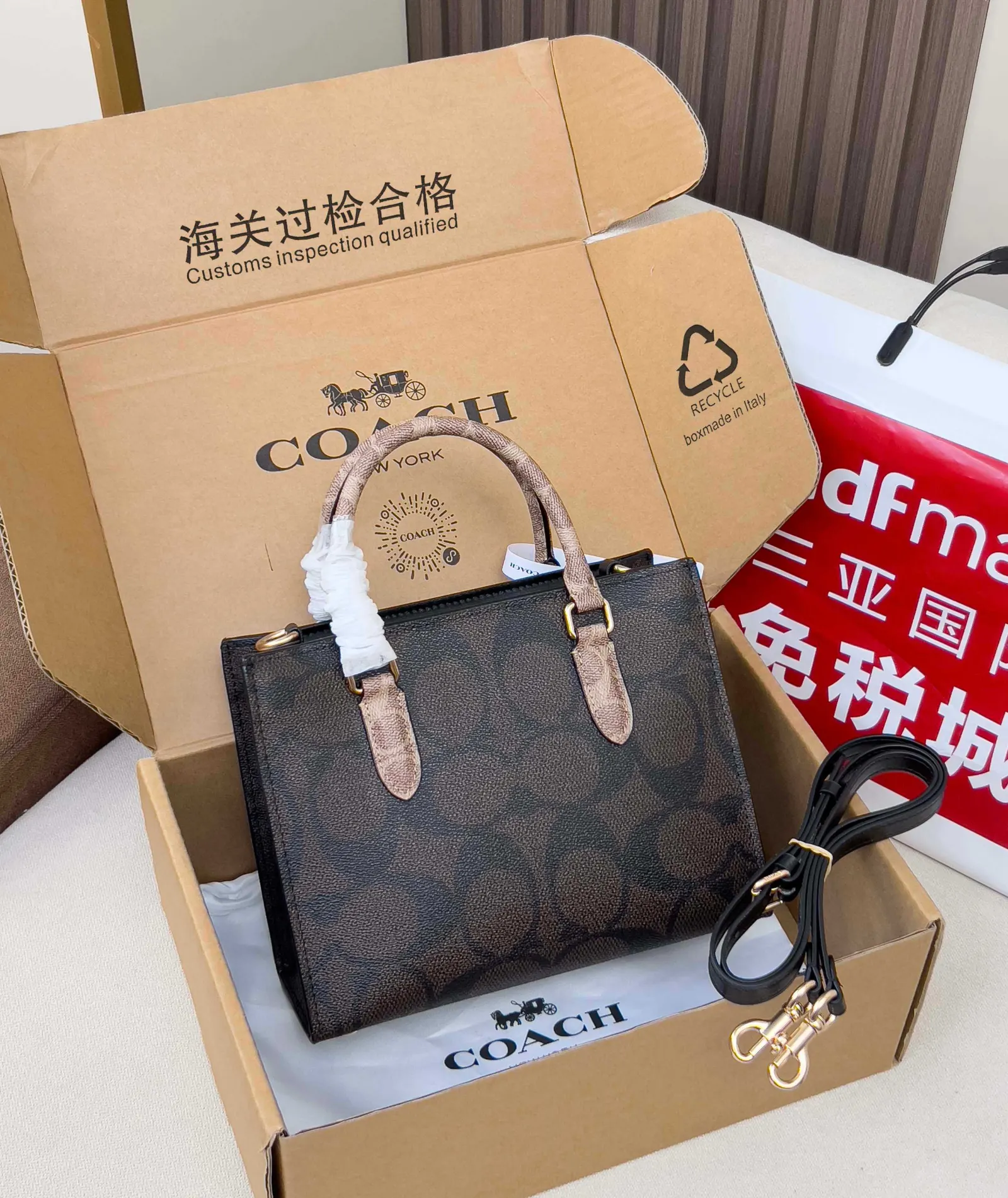 Coach 黑色 老花 托特包 大容量托特款
