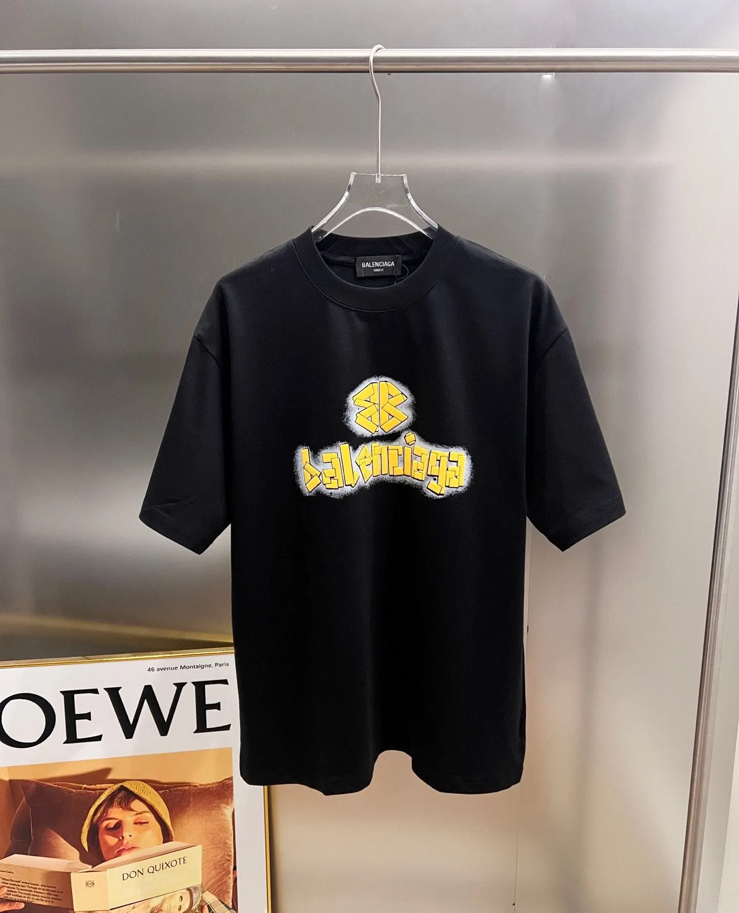 Balenciaga Black Cotton Logo Short Sleeve T-Shirt Loose Casual