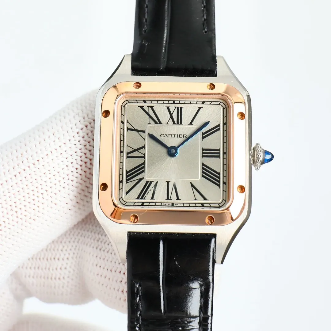 Cartier 藍色 玫瑰金 牛皮 手錶 經典腕表款