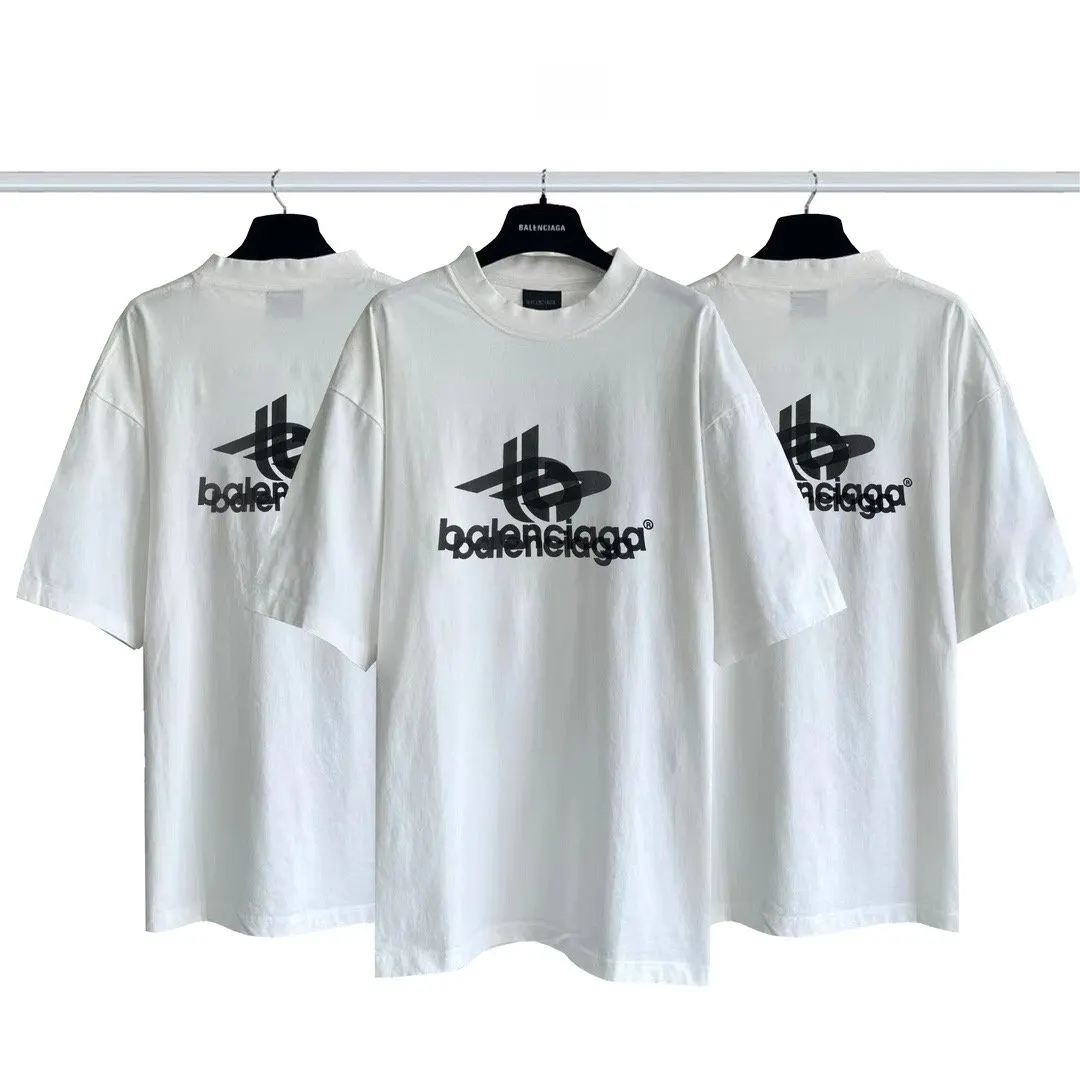 Balenciaga White Cotton Logo Short Sleeve T-Shirt Street Casual