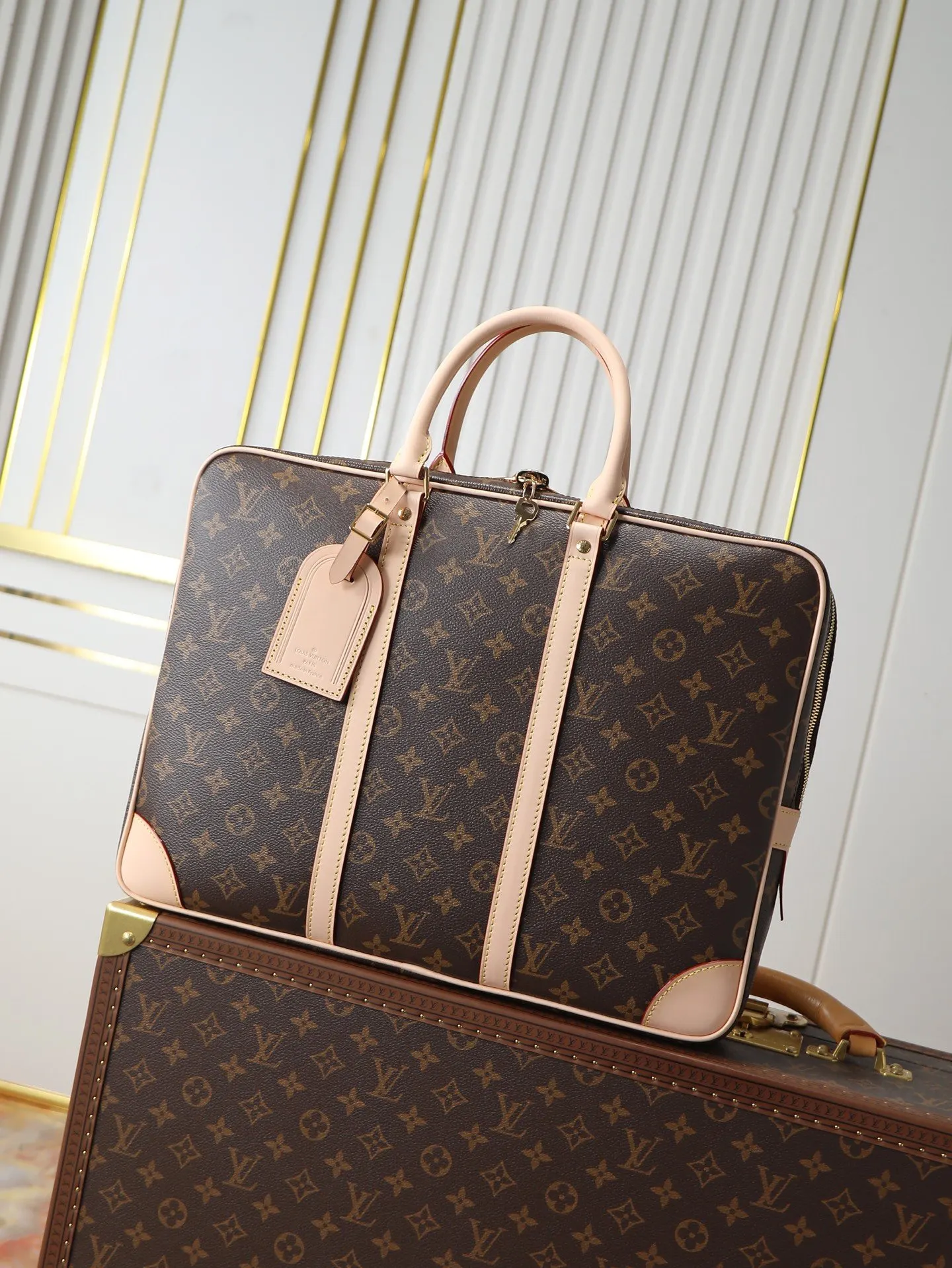 Monogram Briefcase Business Commuter Fashion Canvas