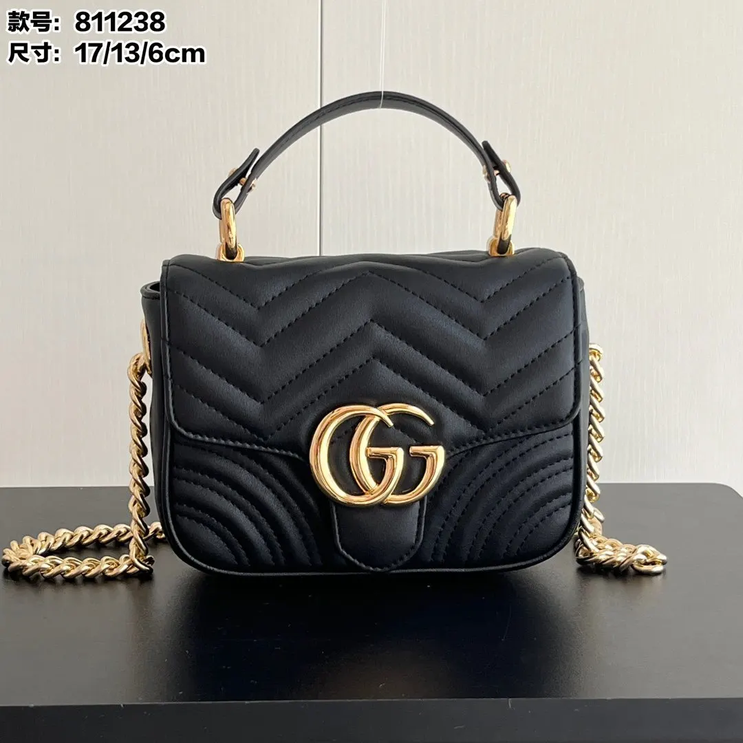 Gucci Marmont 絎縫皮革鏈條包 單肩斜挎款