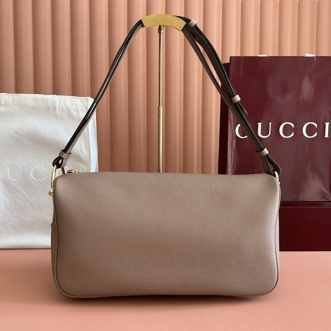 Gucci Brown Gold Hobo Shoulder Bag Vintage Leather