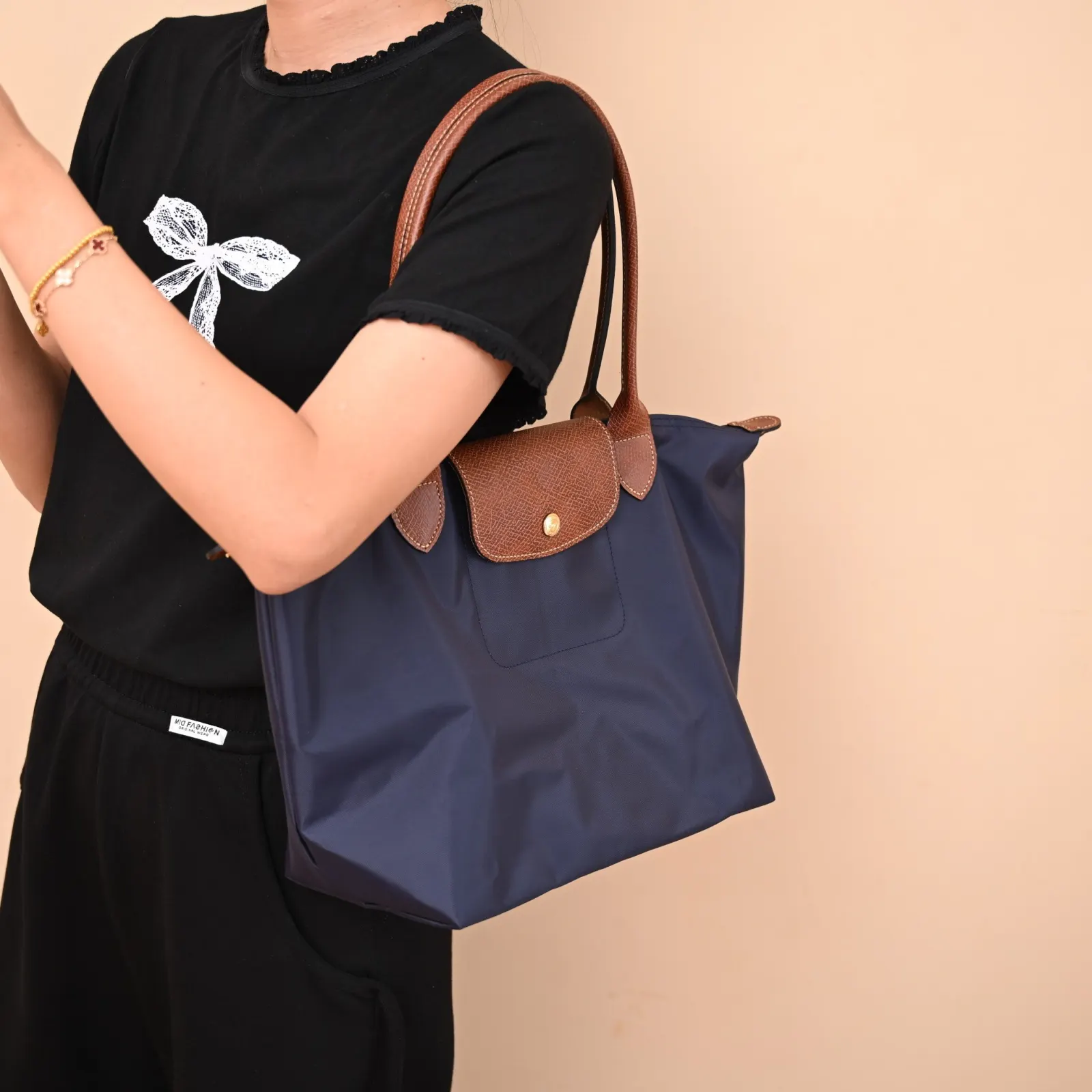 纯 珑骧 长柄中号 海军蓝 longchamp 秒 单肩包 日常单肩背款