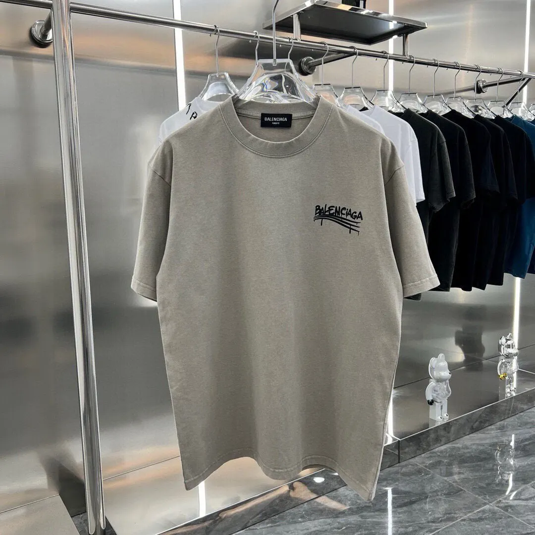 Balenciaga Gray Logo Short Sleeve T-Shirt Street Casual