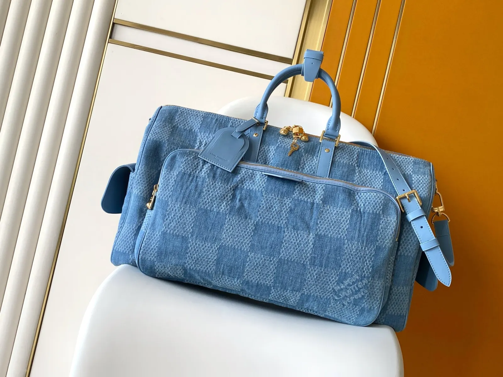 LV 丹宁 牛皮 旅行袋 大容量旅行款