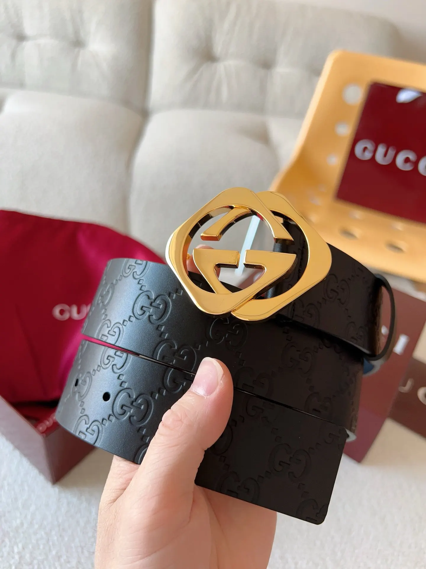 Gucci Double G Buckle Cowhide Double Sided Belt, Business Ca