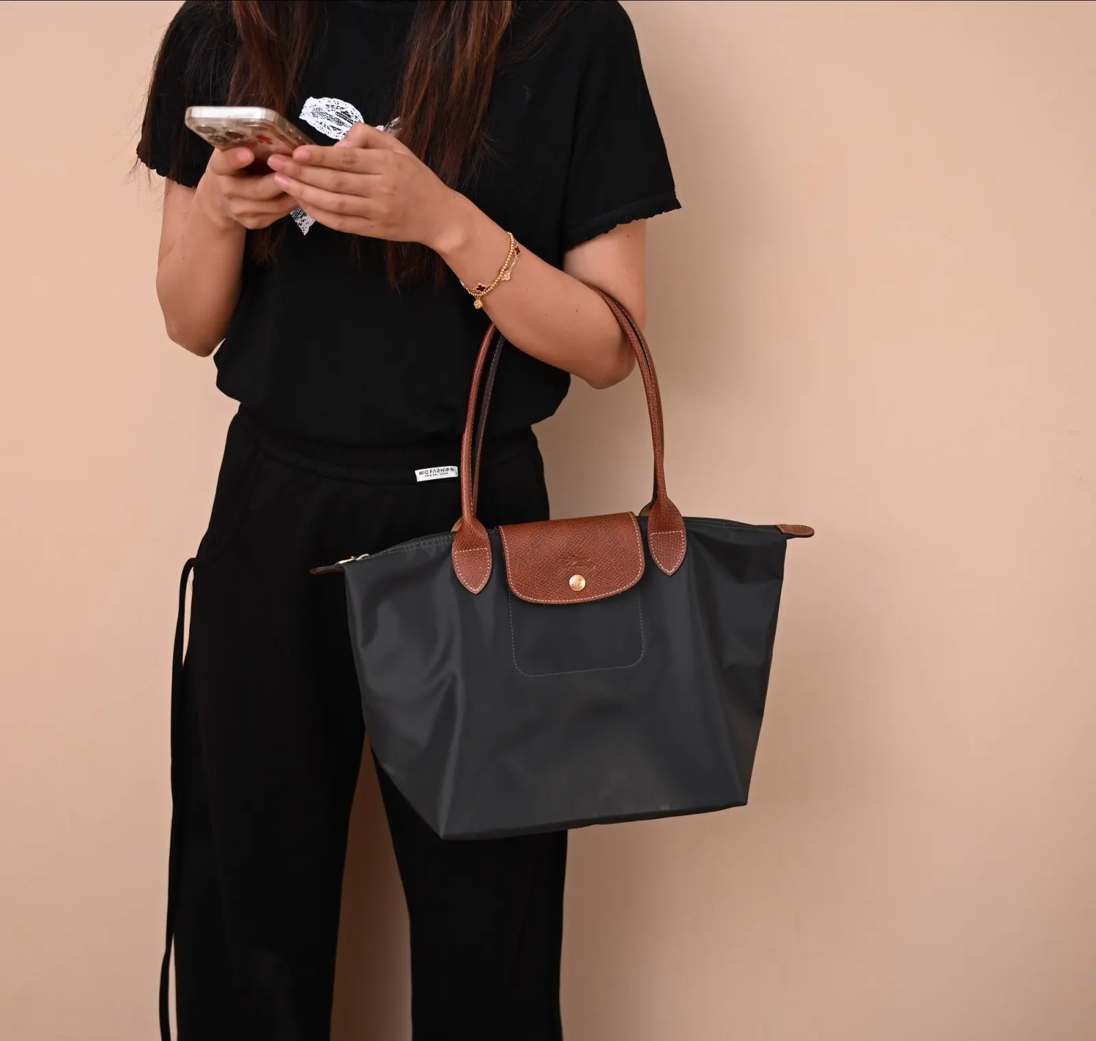 黑色 纯 珑骧 长柄中号 黑色 longchamp 秒发 单肩包 日常单肩背款