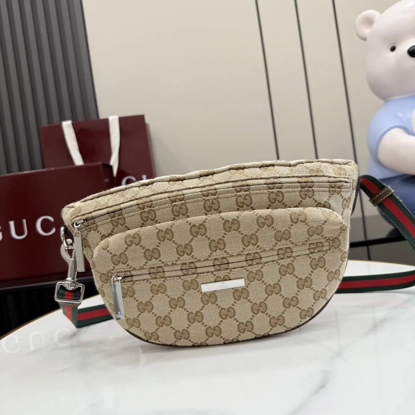 棕色 银色 帆布 腰包 休闲腰包款