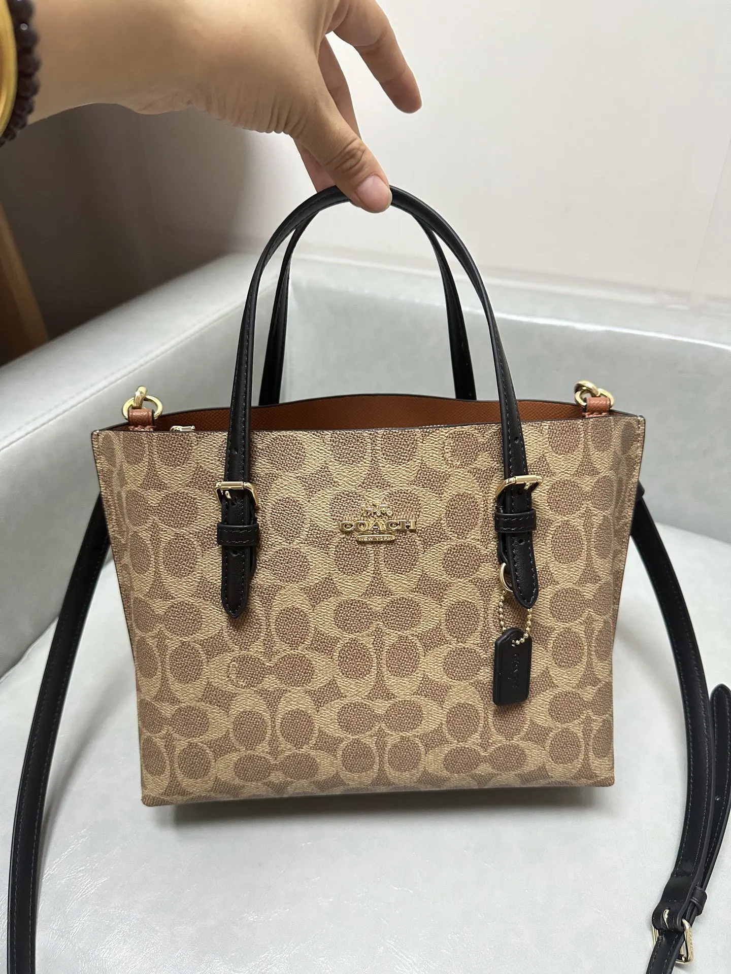 Coach 黑色 焦糖色 帆布 托特包 大容量托特款