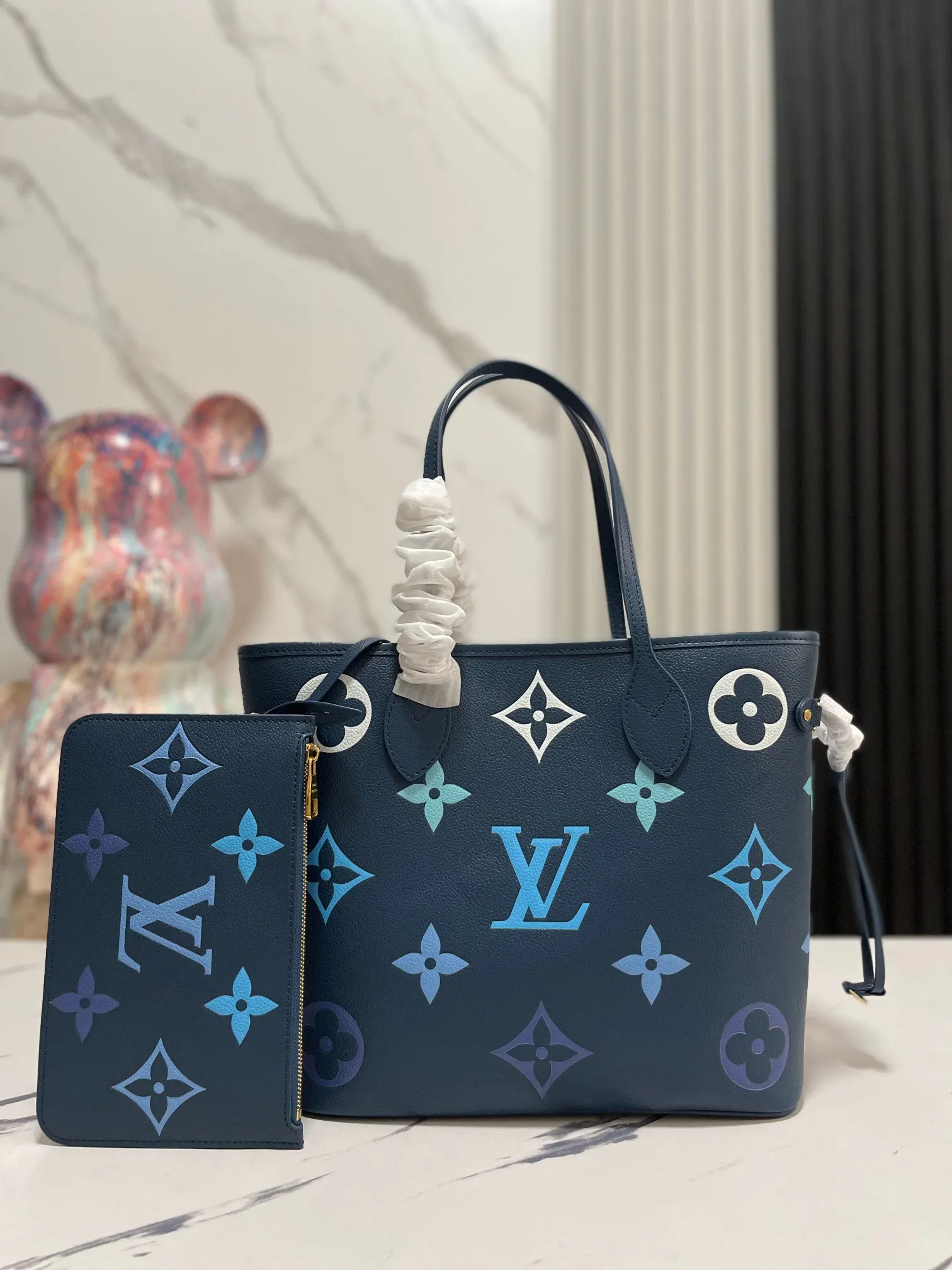 LV Neverfull 藍色 Mo托特包 大容量托特款
