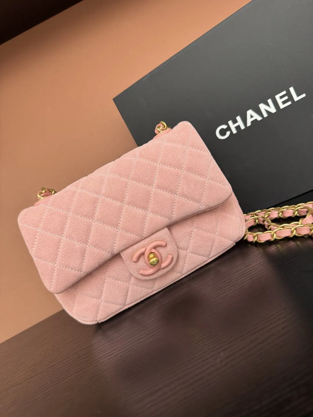 CHANEL 麂皮翻蓋鏈條包 單肩斜挎
