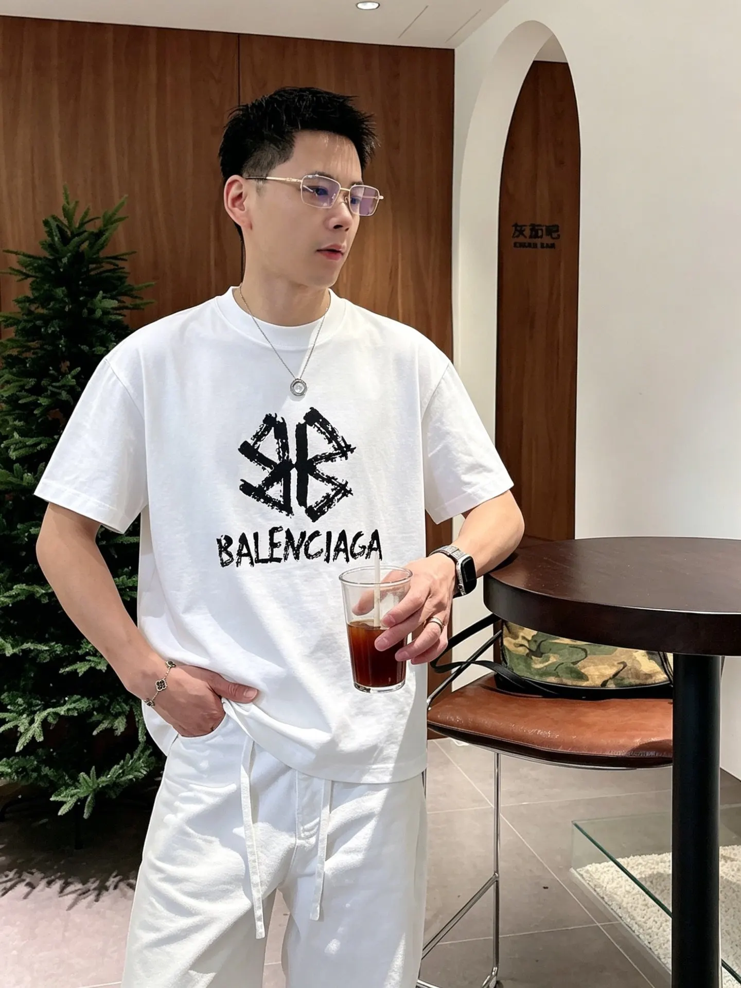 Balenciaga 黑白 純棉 Logo 短袖T恤 街頭休閒款