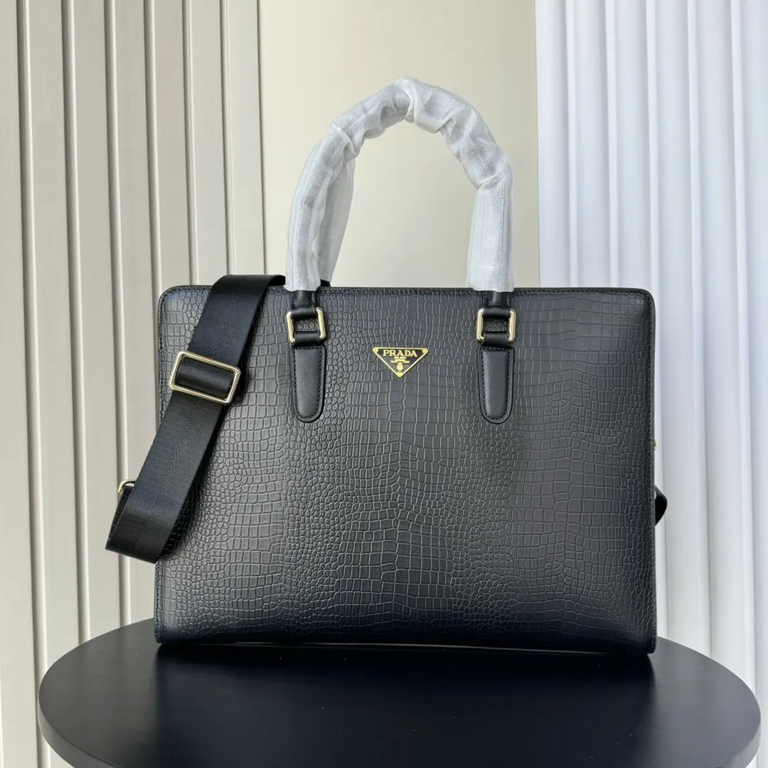 Prada 黑色 小牛皮 公文包 商務通勤款